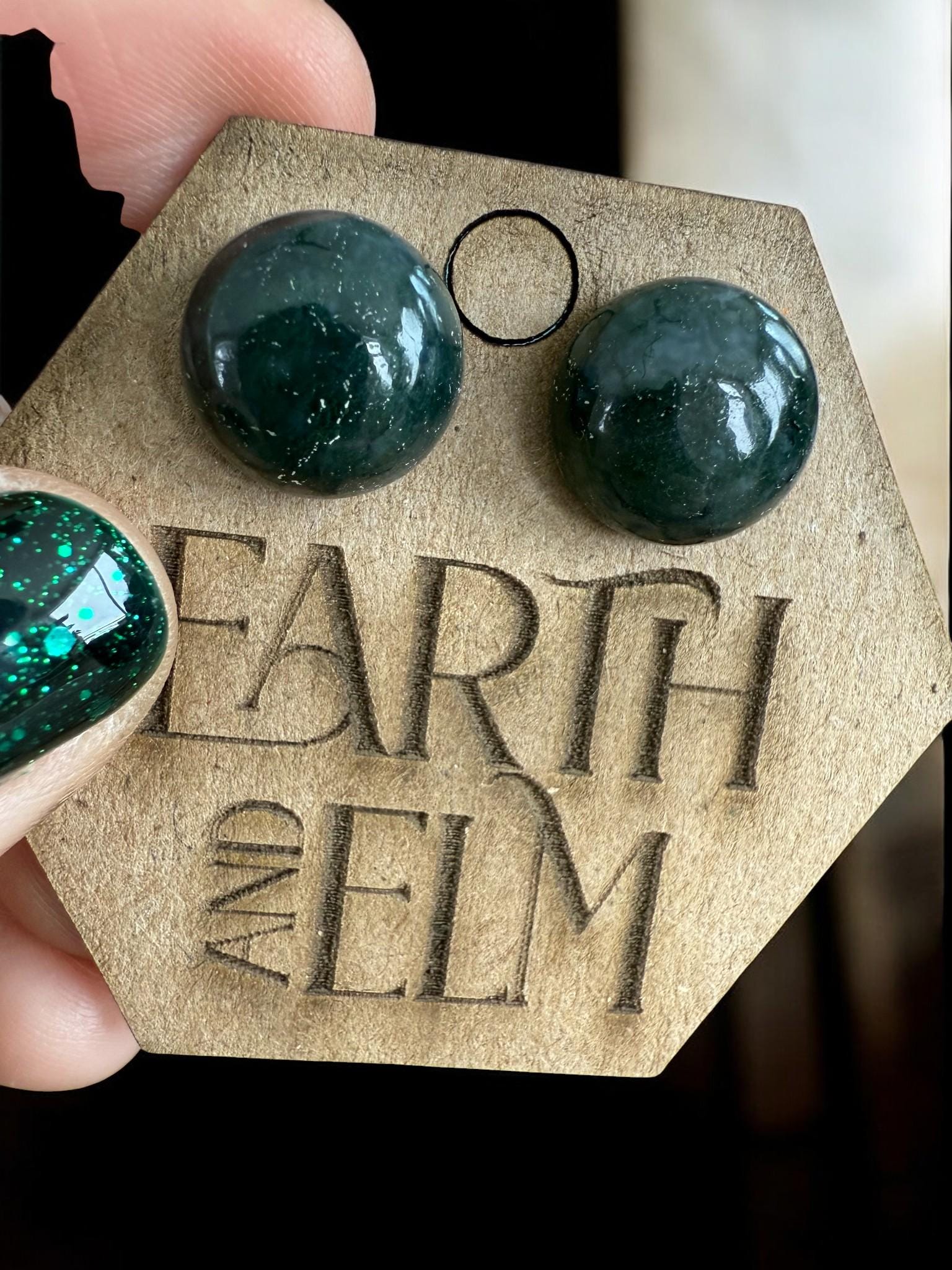 Moss Agate Round Studs - earthandelm