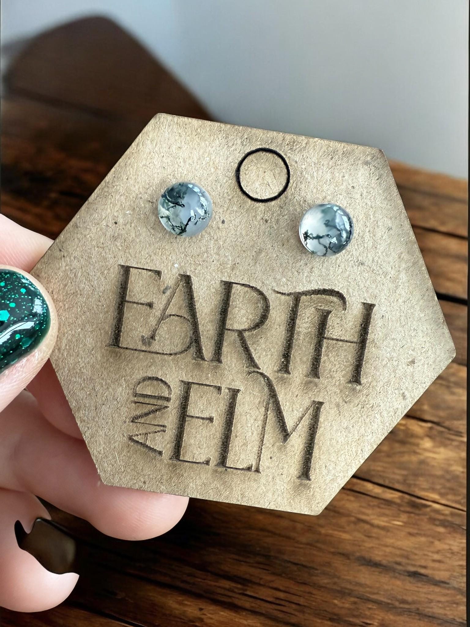 Moss Agate Round Studs - earthandelm