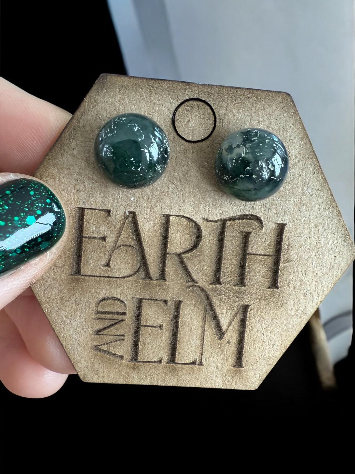 Moss Agate Round Studs - earthandelm
