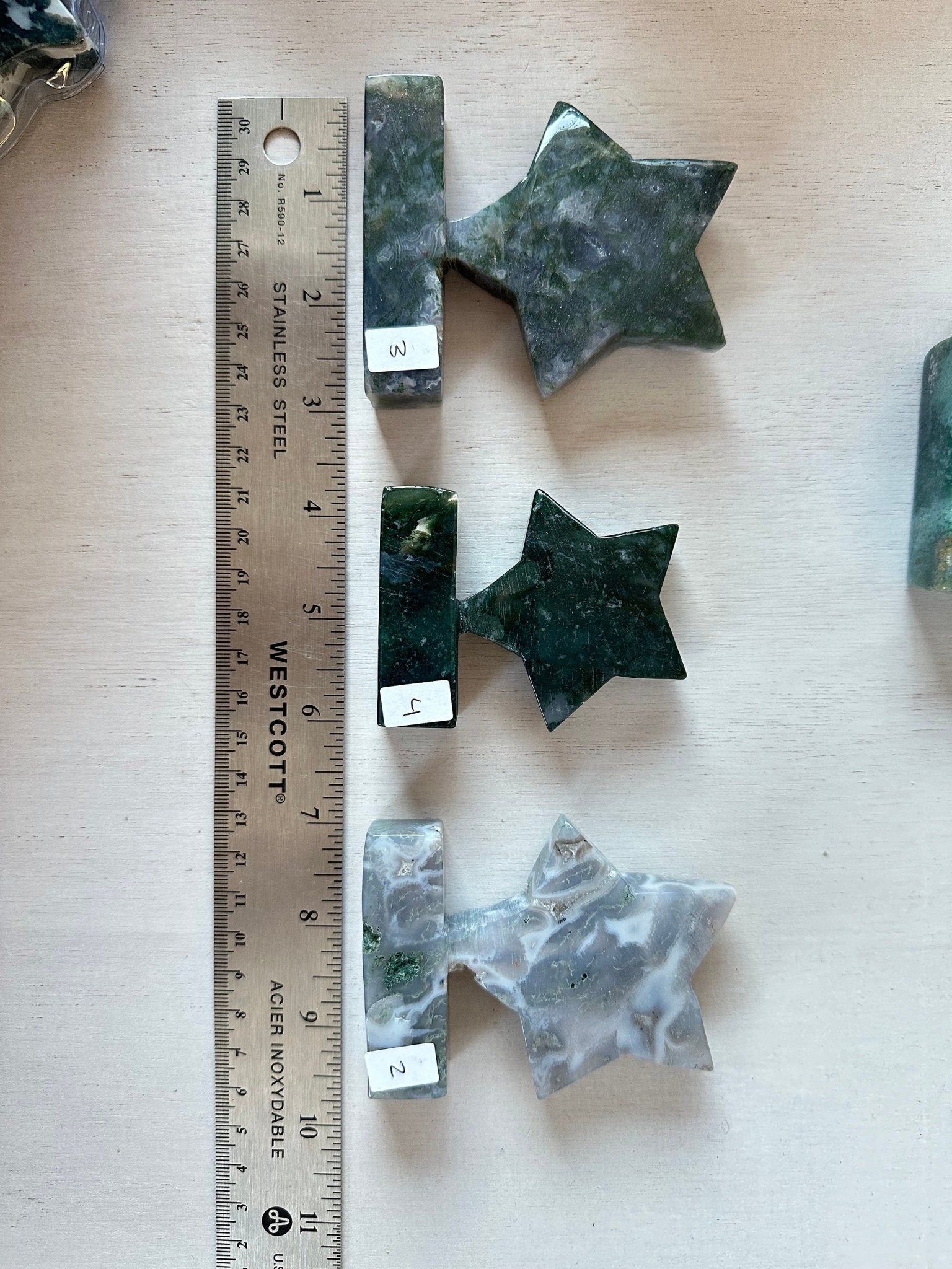 Moss Agate Star | Self Standing Gemstone | Display Carved Crystal - earthandelm