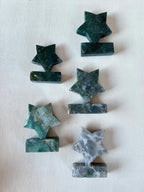 Moss Agate Star | Self Standing Gemstone | Display Carved Crystal - earthandelm