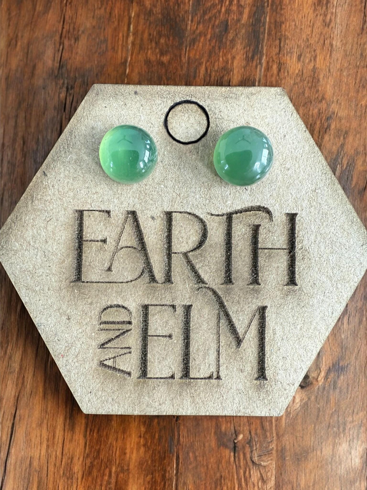 Nephrite Jade Round Gemstone Stud Earrings - earthandelm