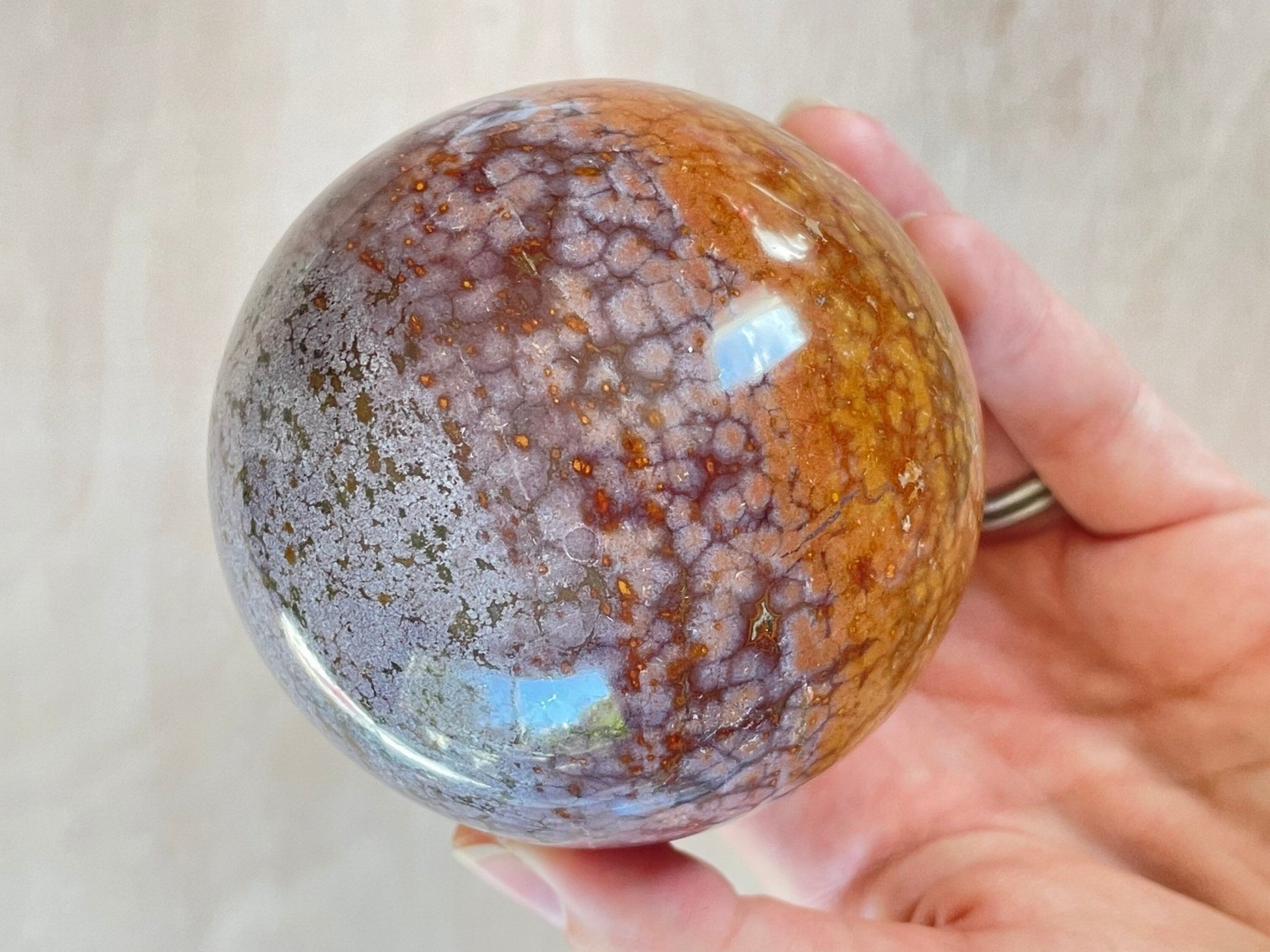 Ocean Jasper Sphere | Purple Crystal | Authentic Gemstone | Crystal Ball - earthandelm