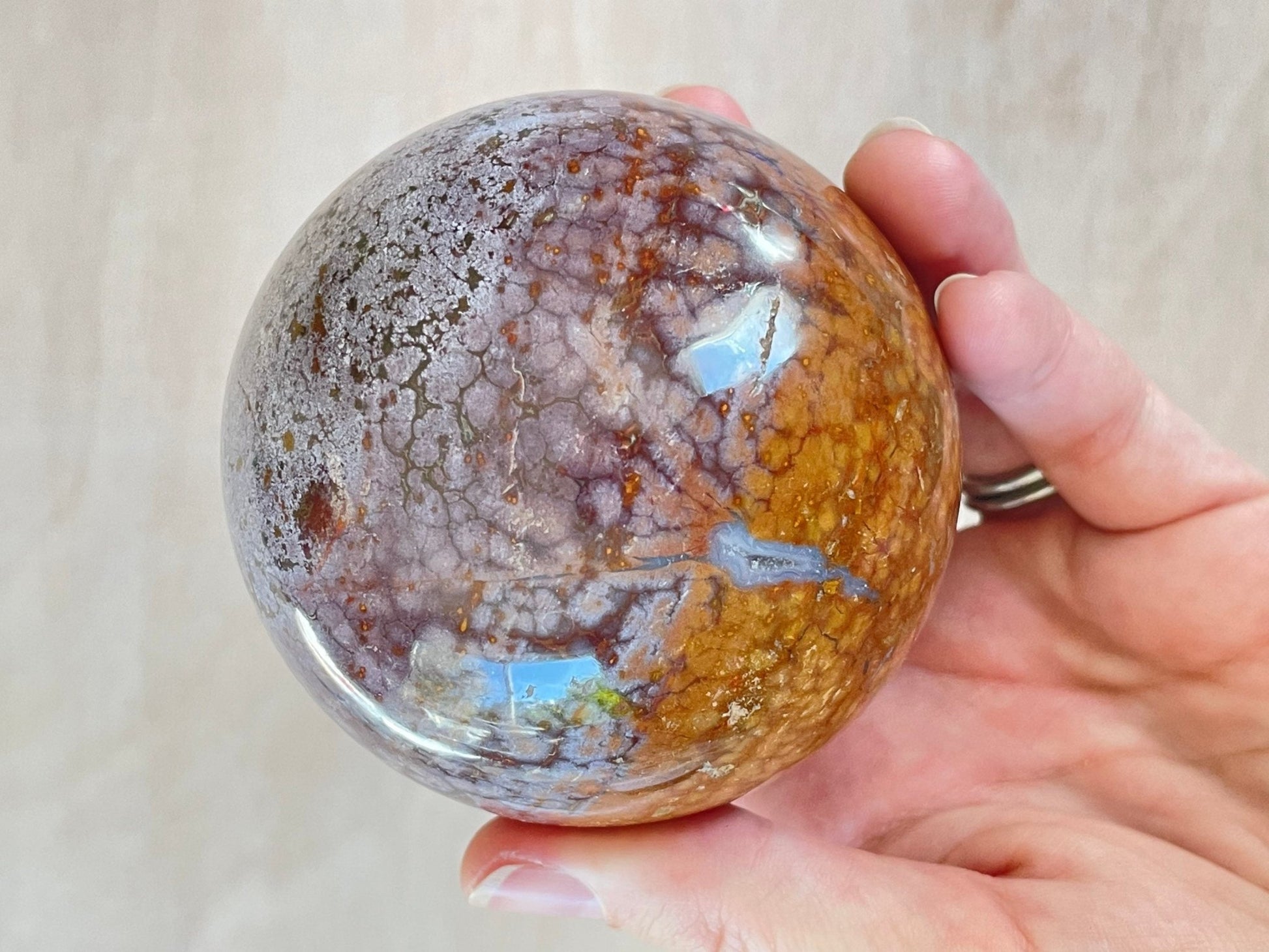 Ocean Jasper Sphere | Purple Crystal | Authentic Gemstone | Crystal Ball - earthandelm