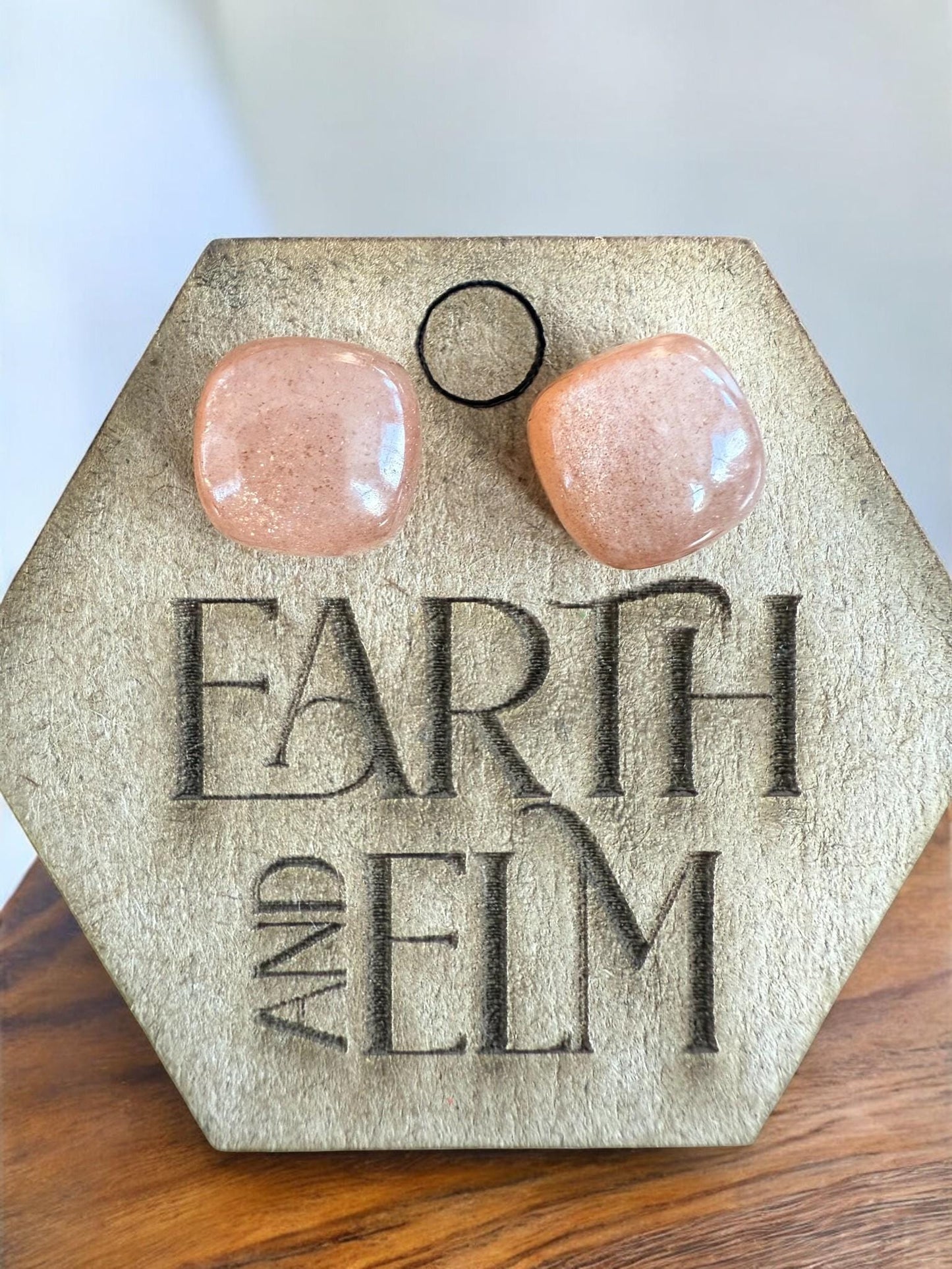 Peach Moonstone Cushion Studs - earthandelm