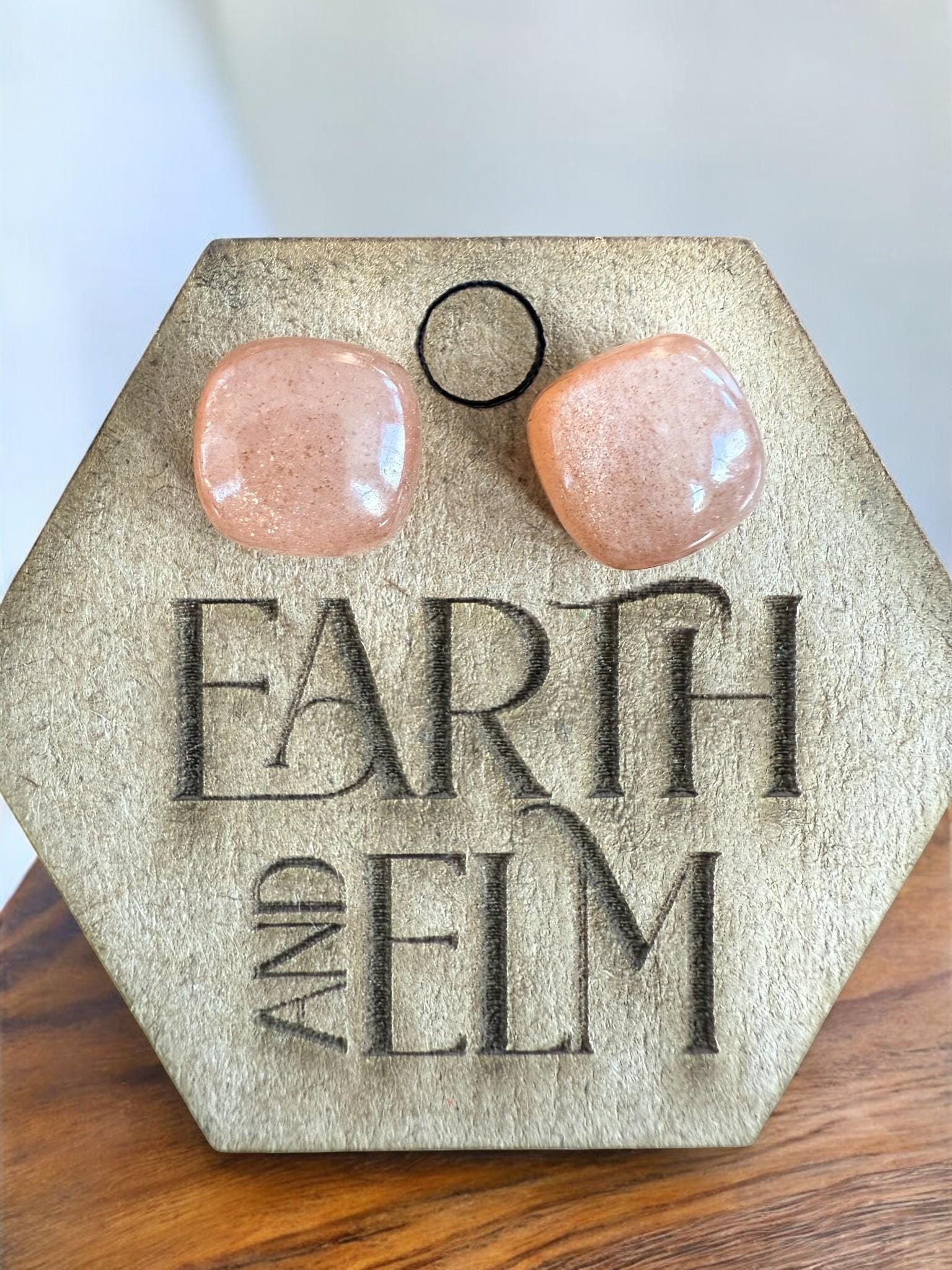 Peach Moonstone Cushion Studs - earthandelm