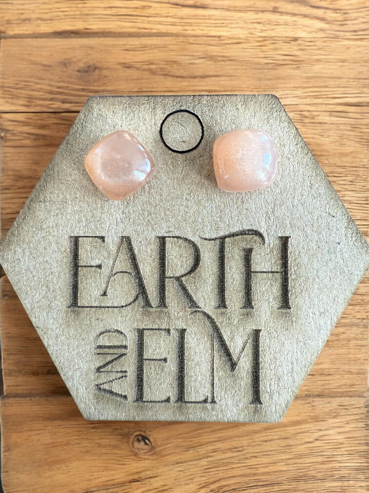 Peach Moonstone Cushion Studs - earthandelm
