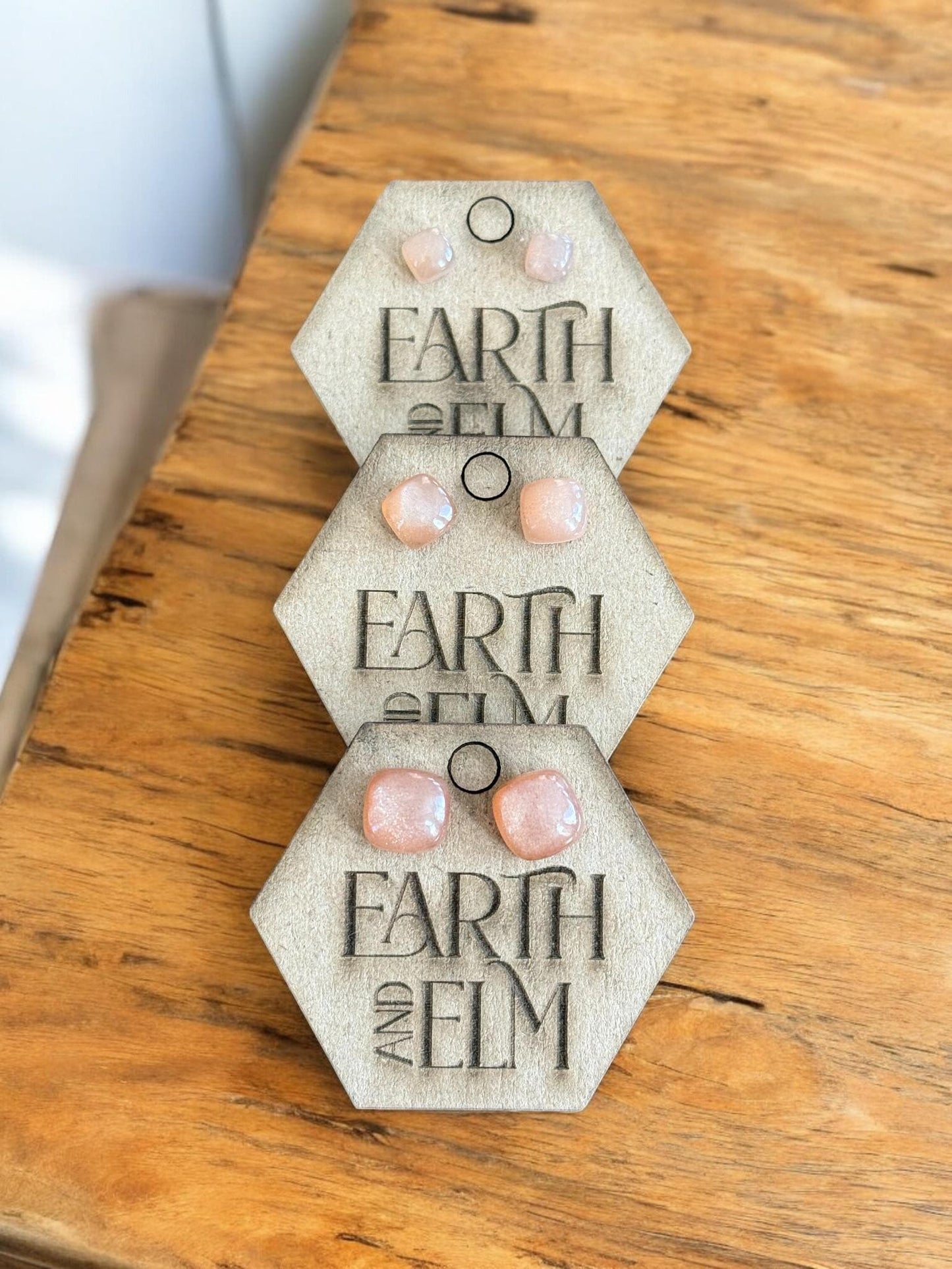 Peach Moonstone Cushion Studs - earthandelm