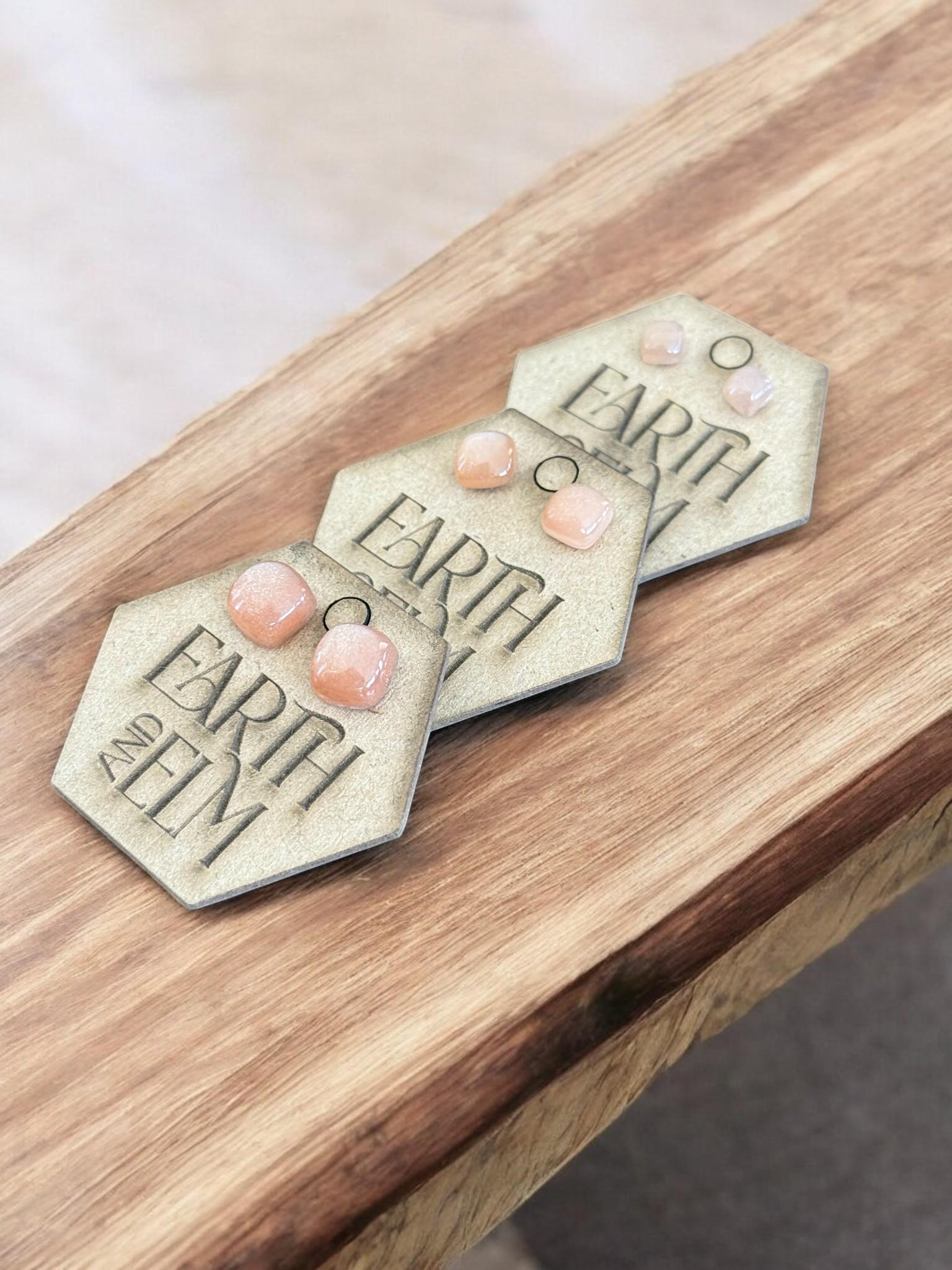 Peach Moonstone Cushion Studs - earthandelm