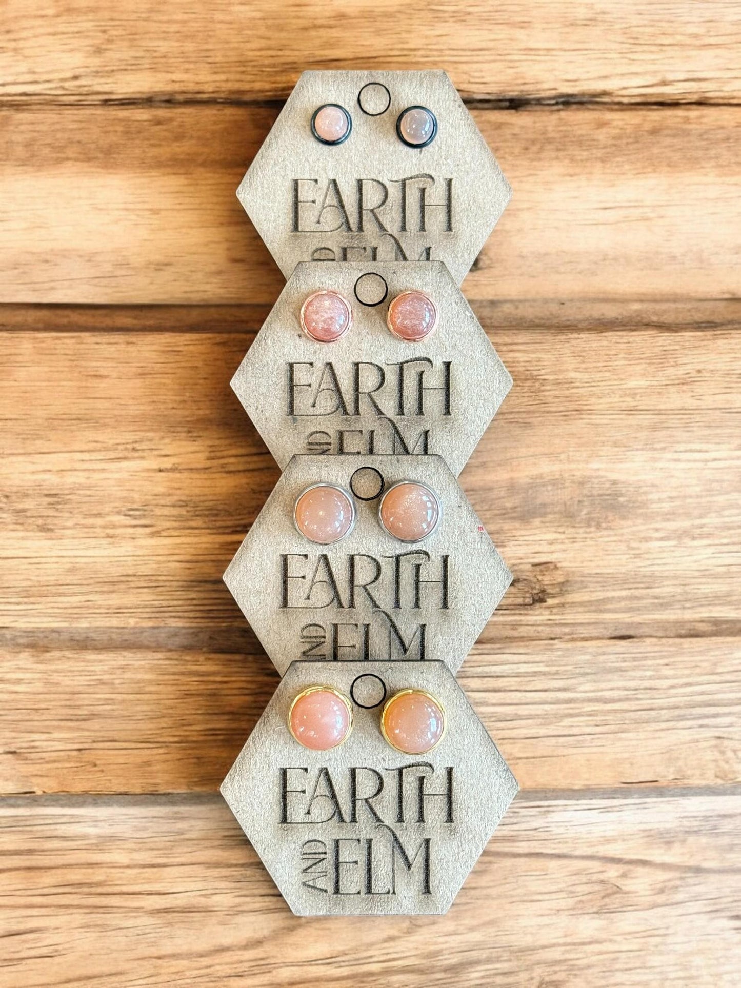 Peach Moonstone in Metal Settings - earthandelm