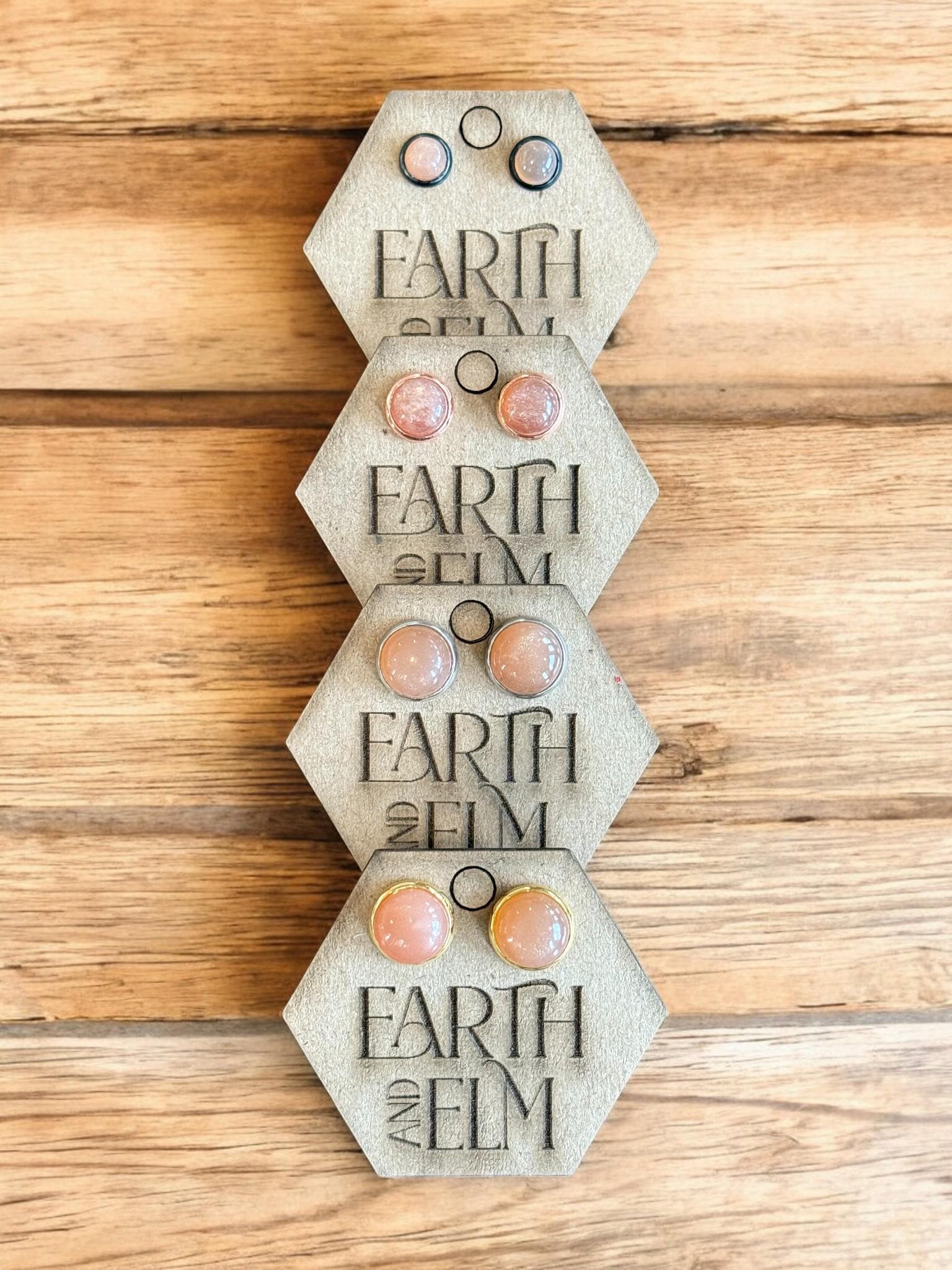 Peach Moonstone in Metal Settings - earthandelm
