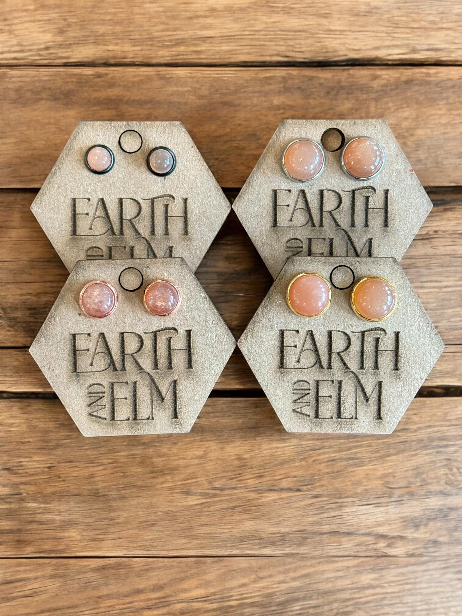 Peach Moonstone in Metal Settings - earthandelm