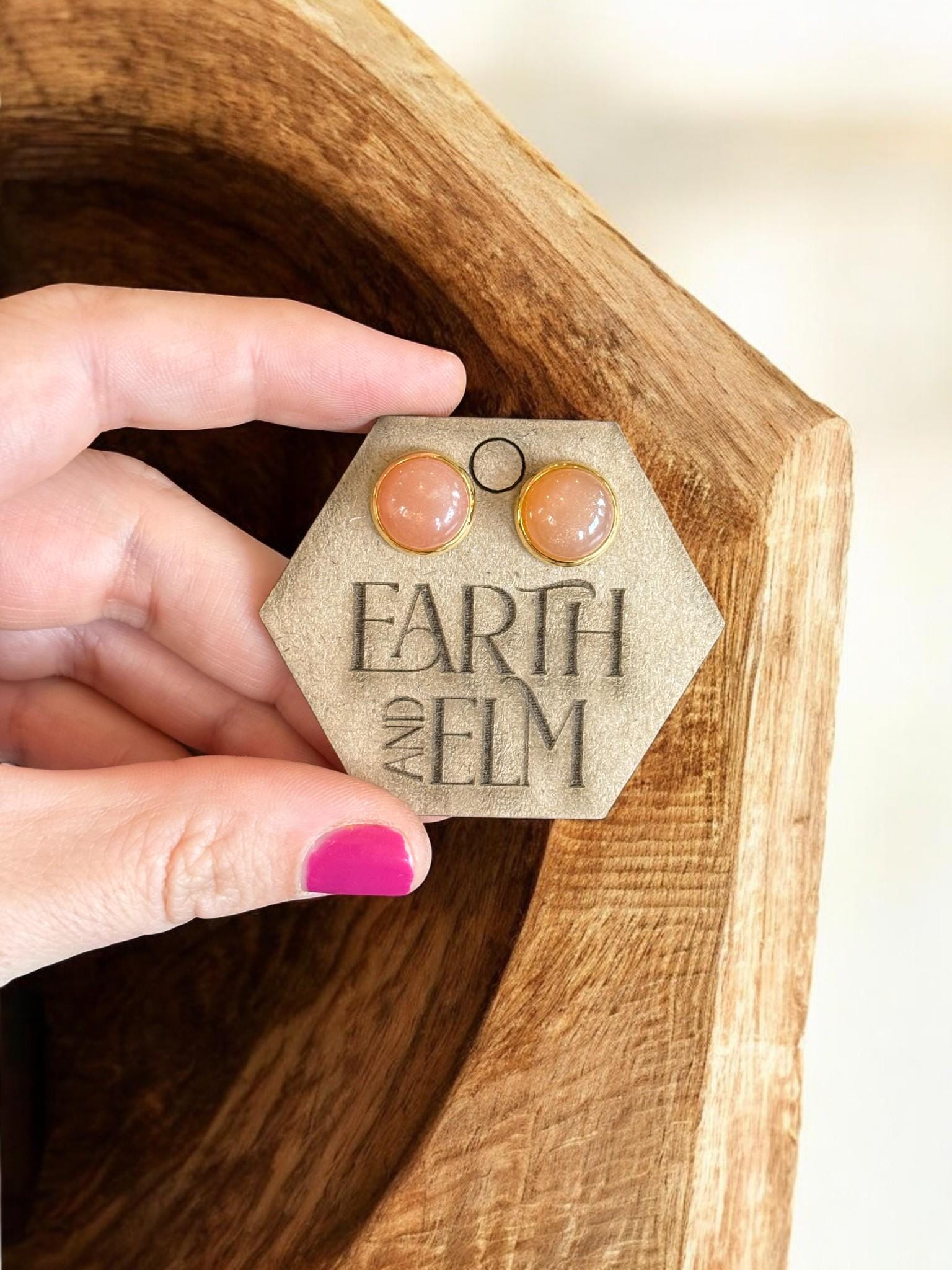 Peach Moonstone in Metal Settings - earthandelm