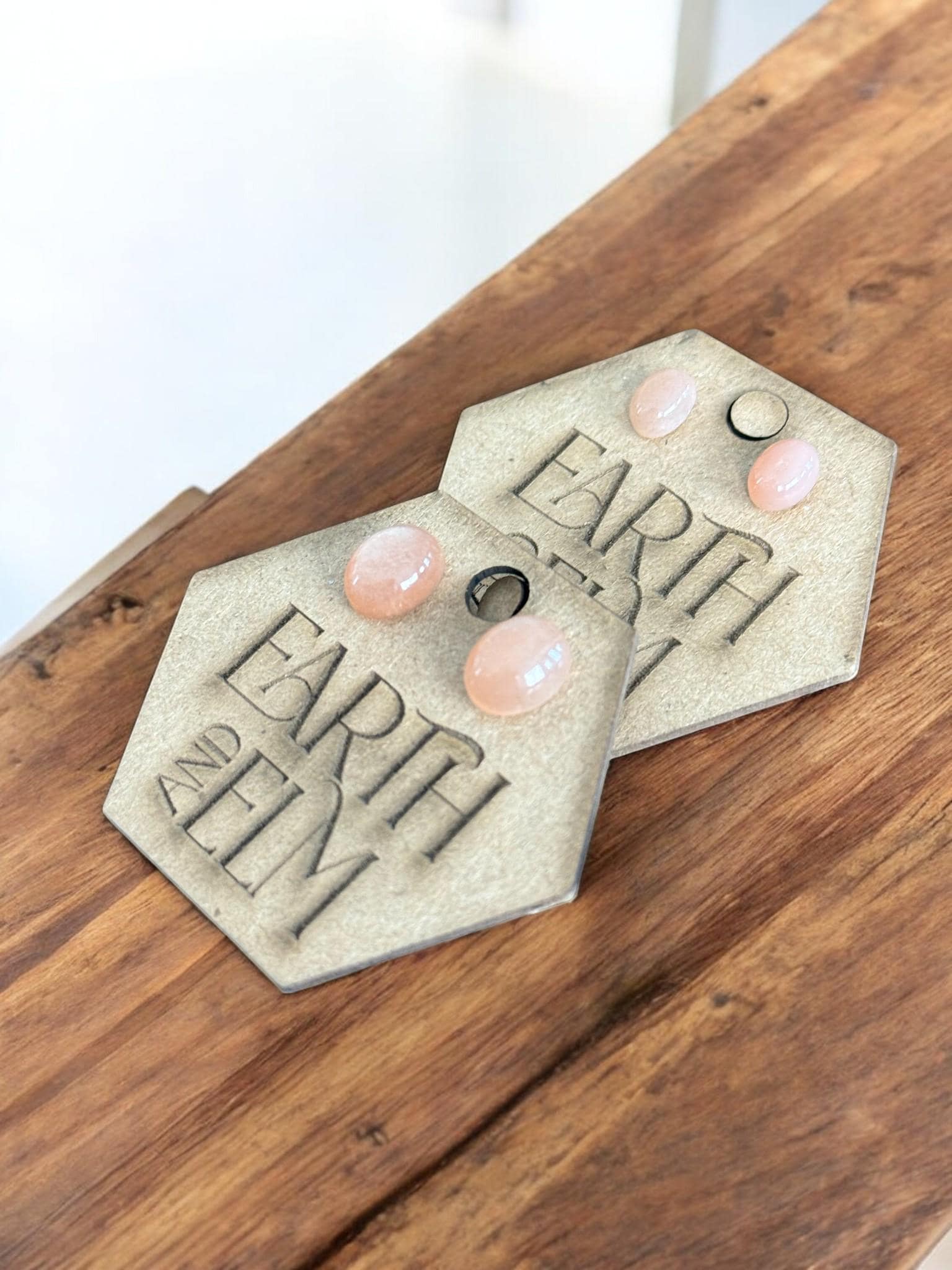 Peach Moonstone Oval Studs - earthandelm