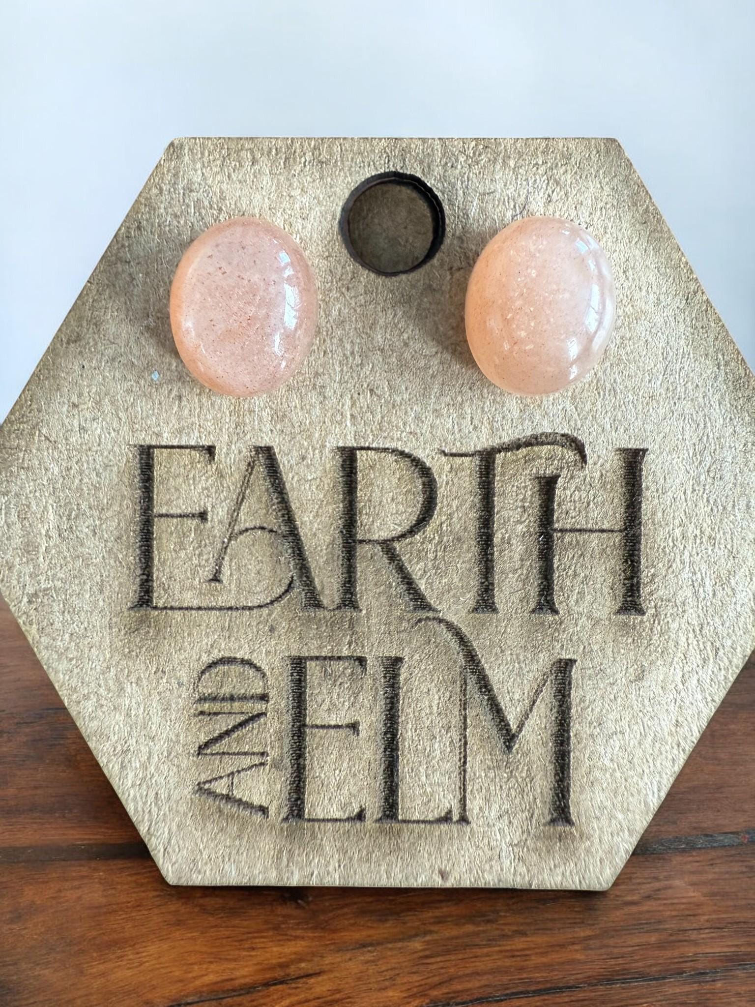 Peach Moonstone Oval Studs - earthandelm