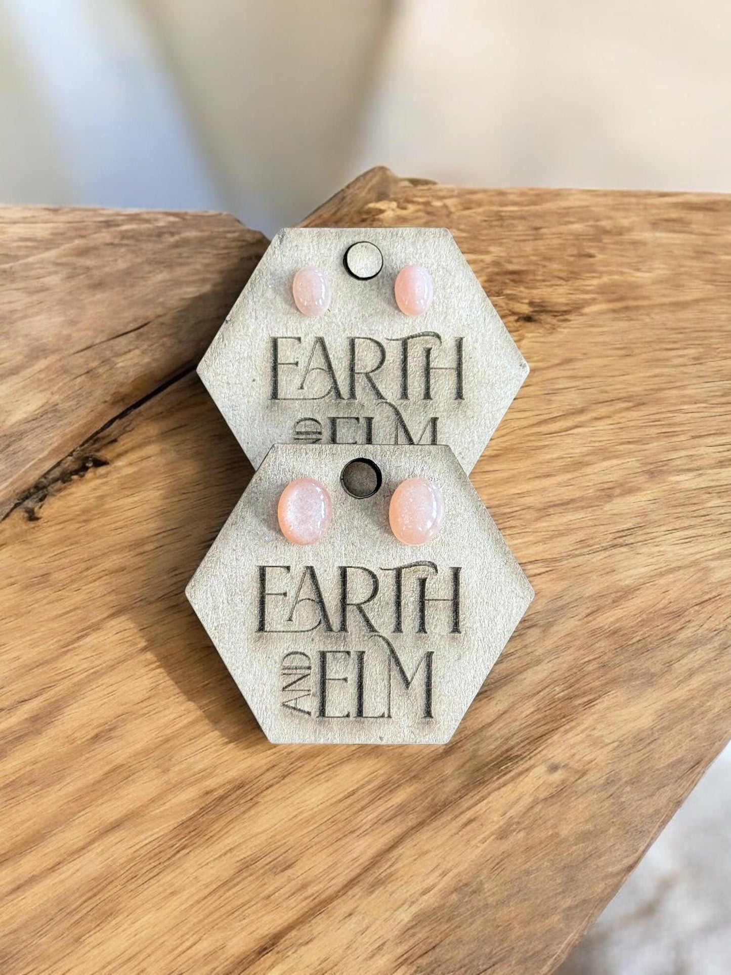 Peach Moonstone Oval Studs - earthandelm