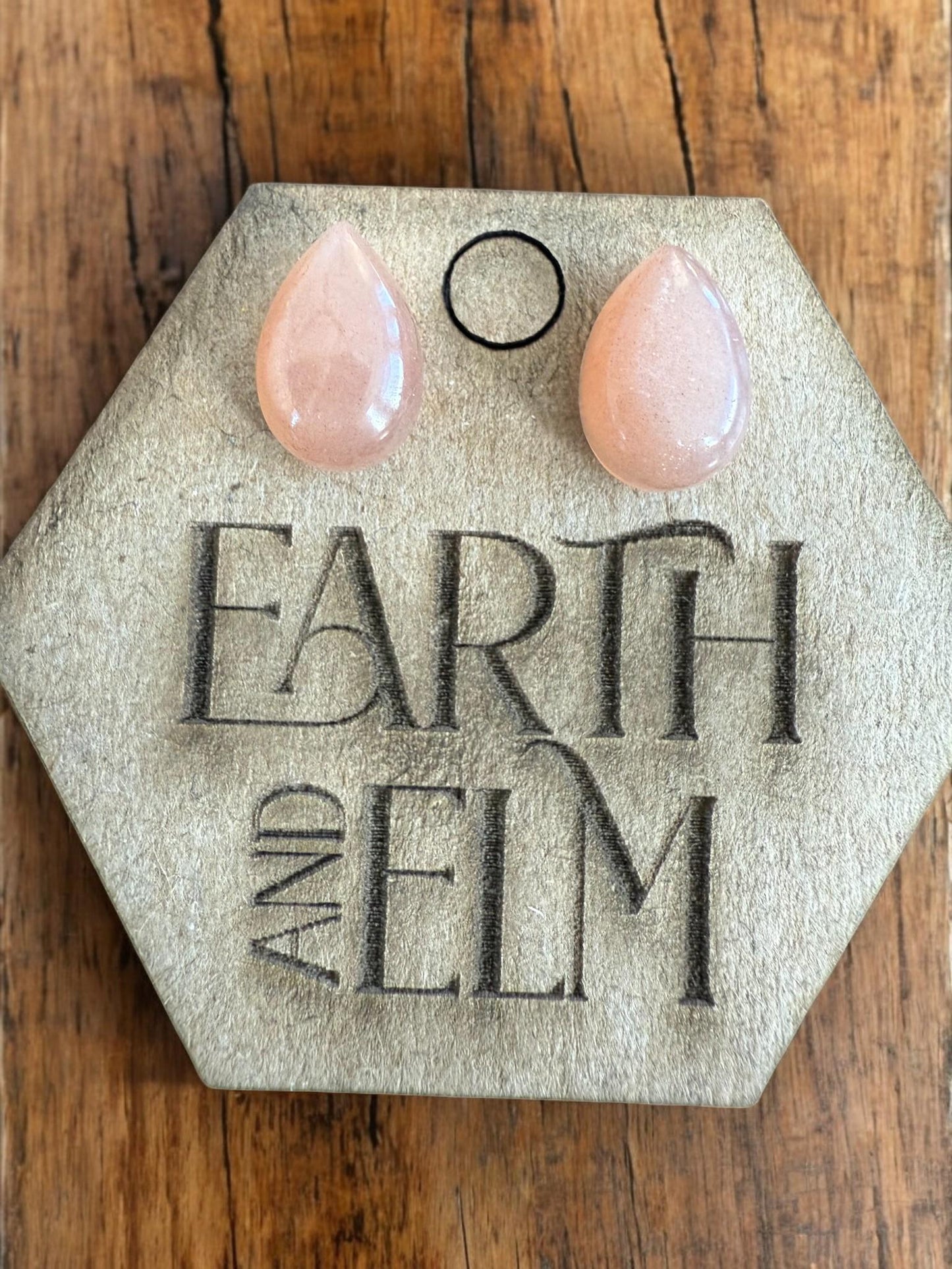 Peach Moonstone Pear Studs - earthandelm
