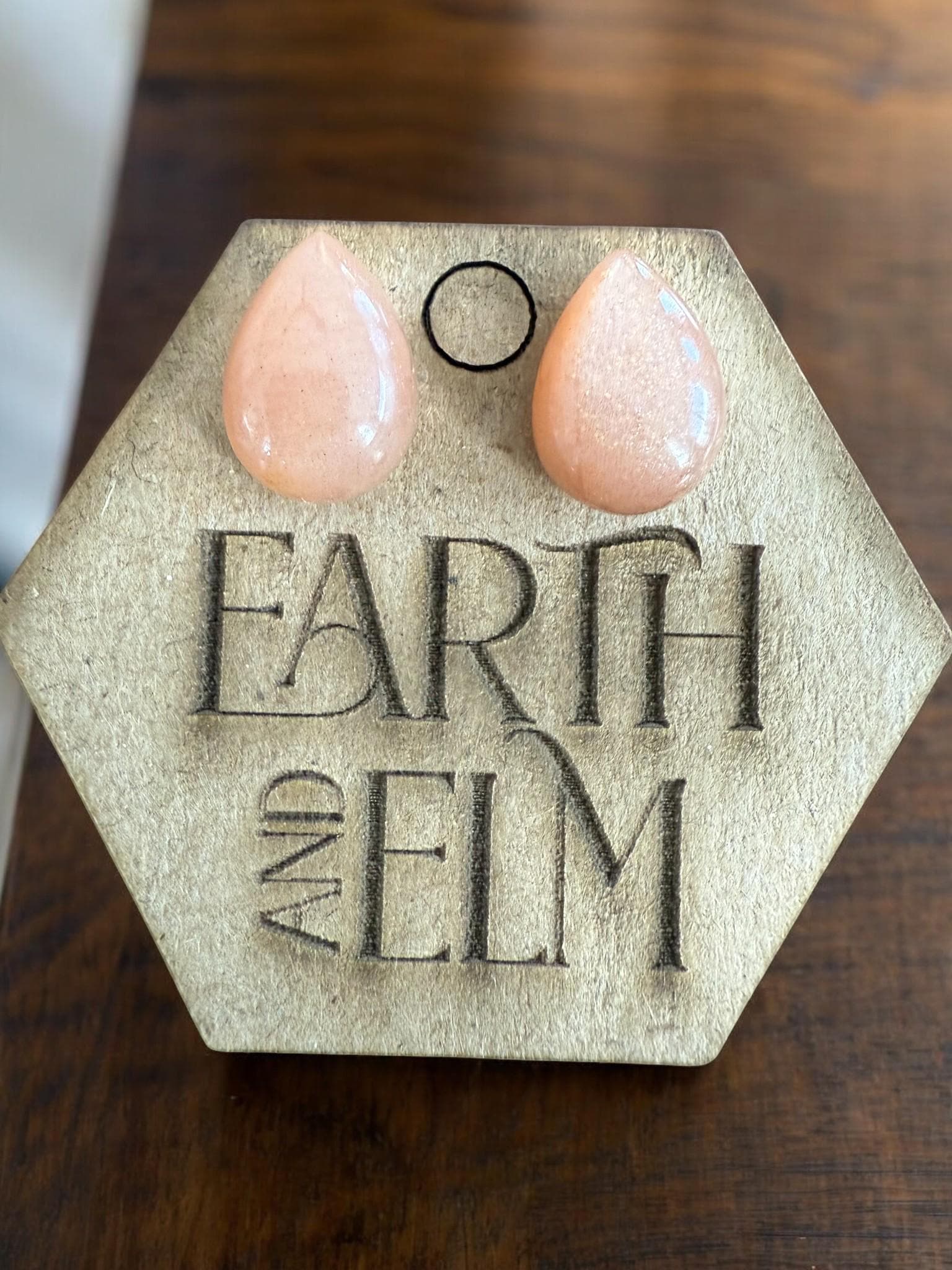 Peach Moonstone Pear Studs - earthandelm