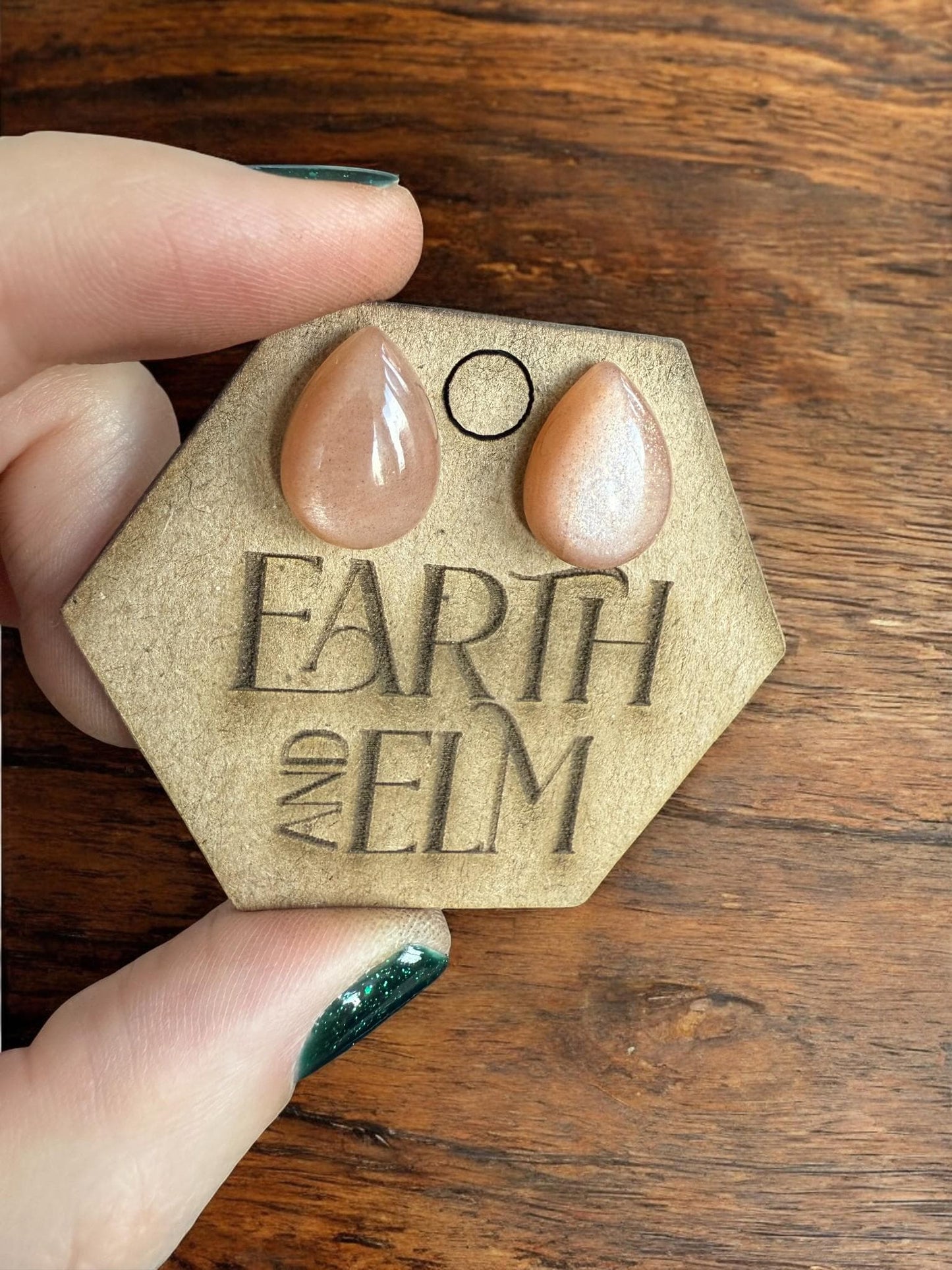 Peach Moonstone Pear Studs - earthandelm