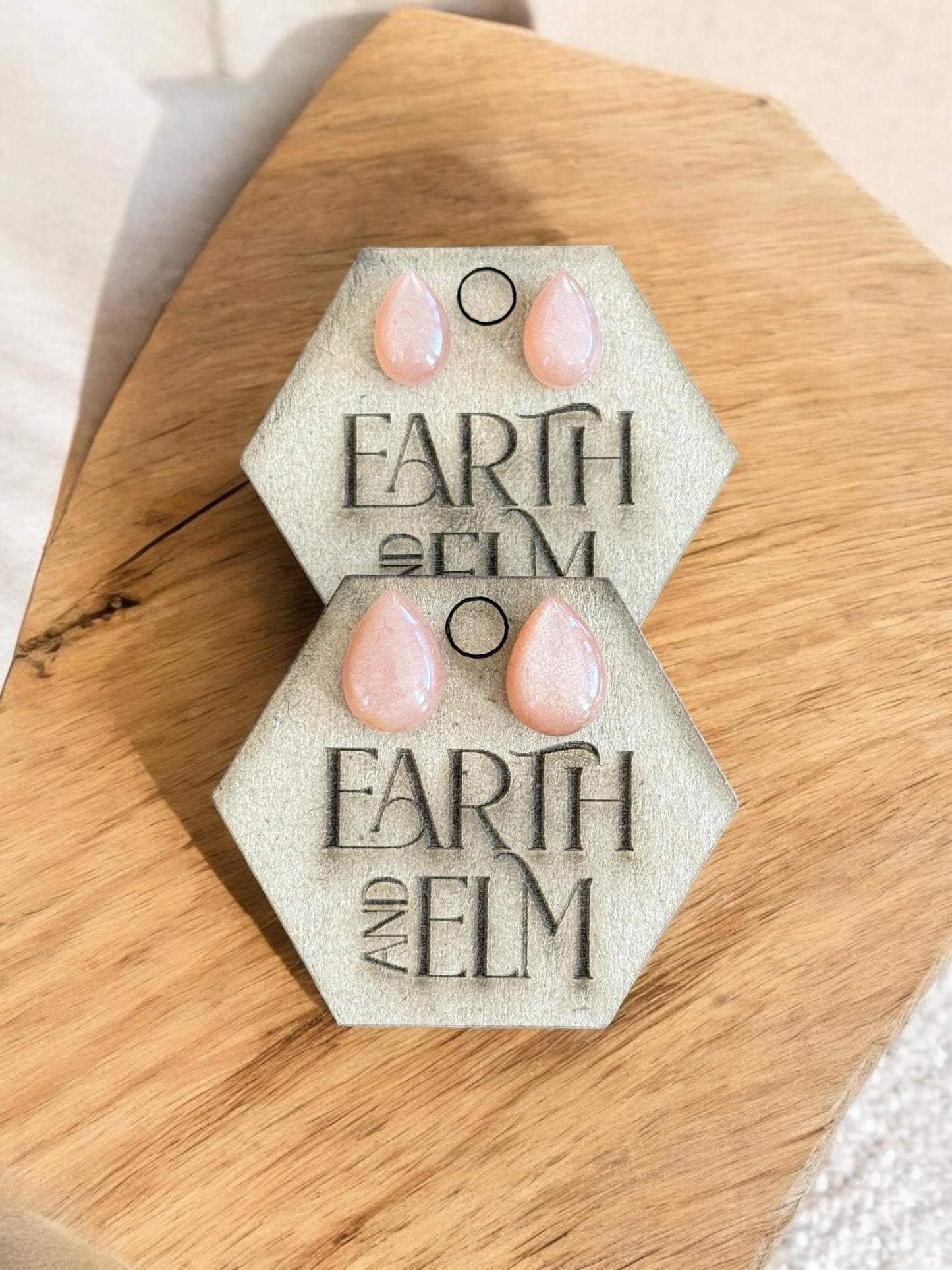 Peach Moonstone Pear Studs - earthandelm