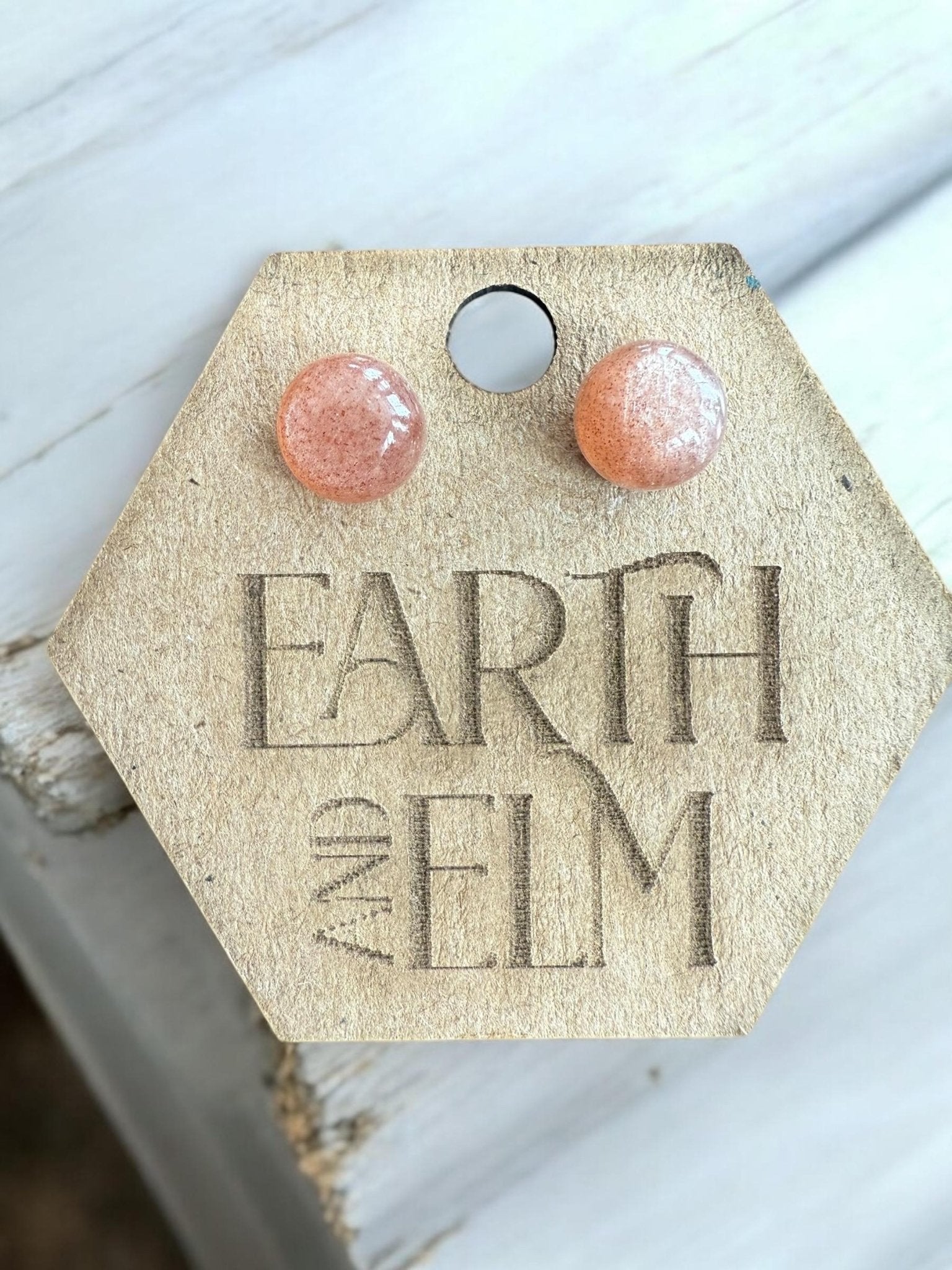 Peach Moonstone Round Gemstone Studs - earthandelm