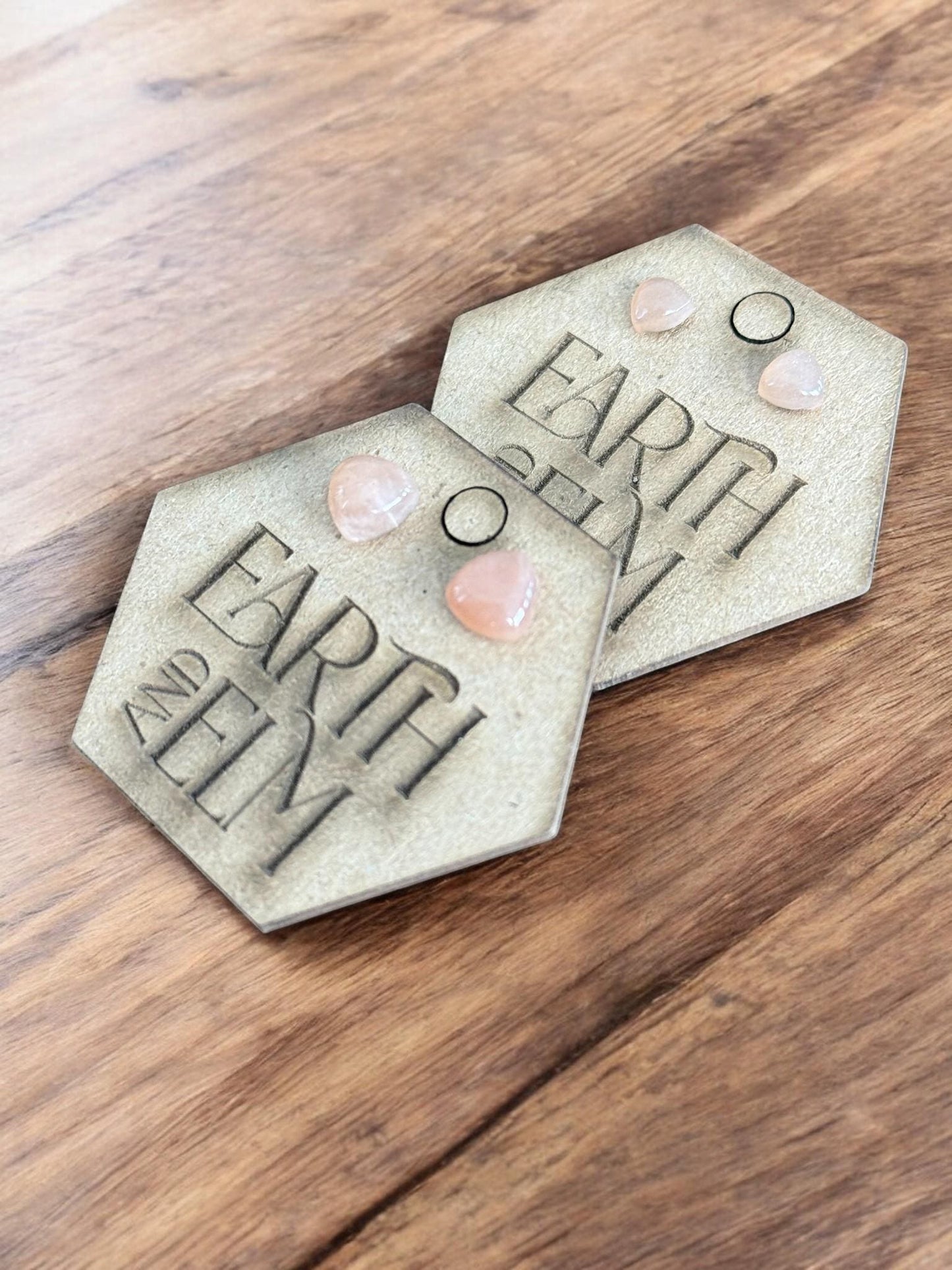 Peach Moonstone Trillion Studs - earthandelm