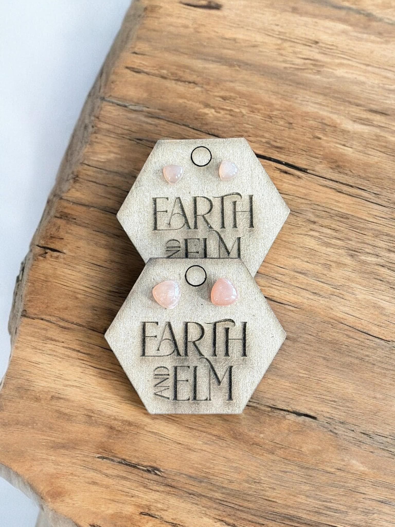 Peach Moonstone Trillion Studs - earthandelm
