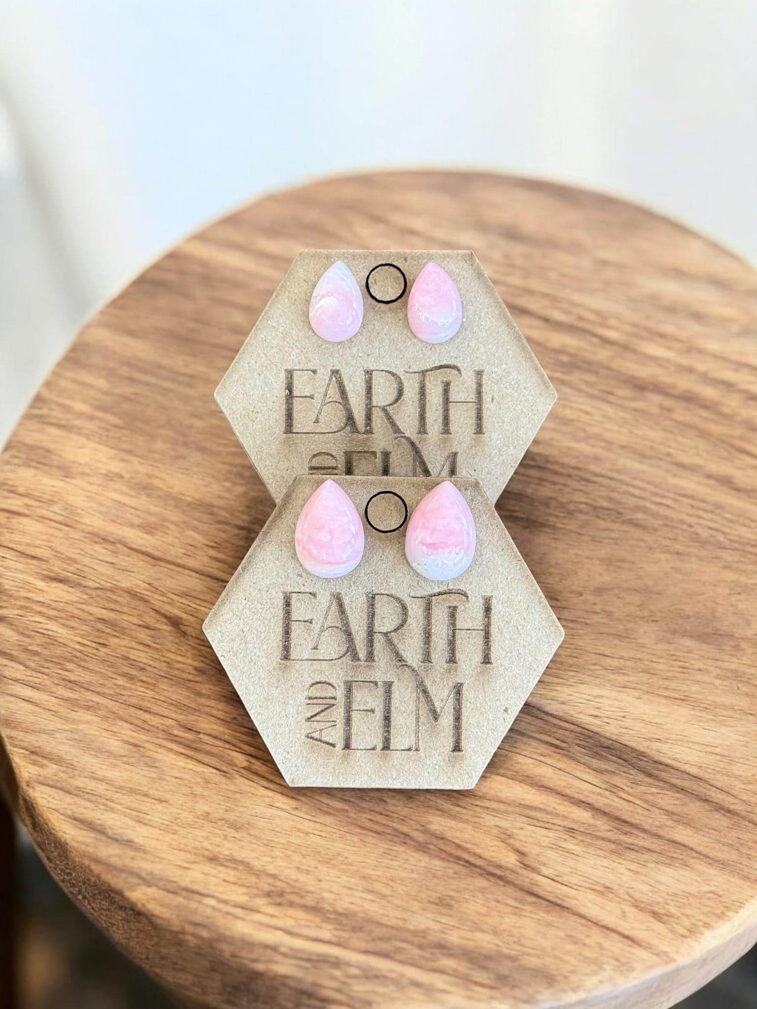 Pink Opal Pear Studs - earthandelm