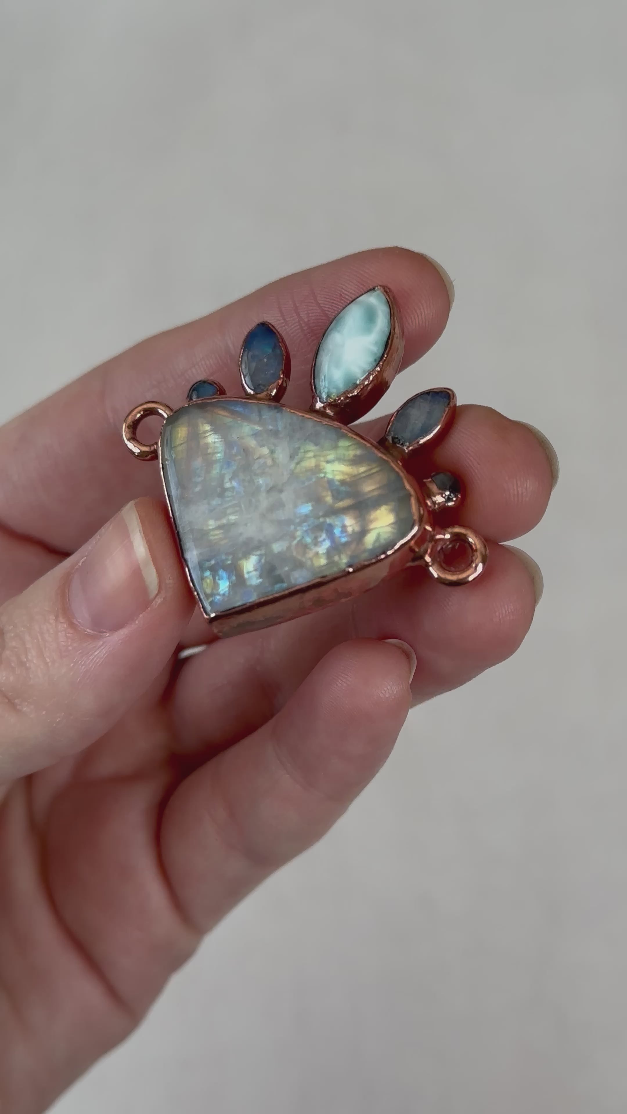 Pendentif en pierre de lune, larimar et labradorite