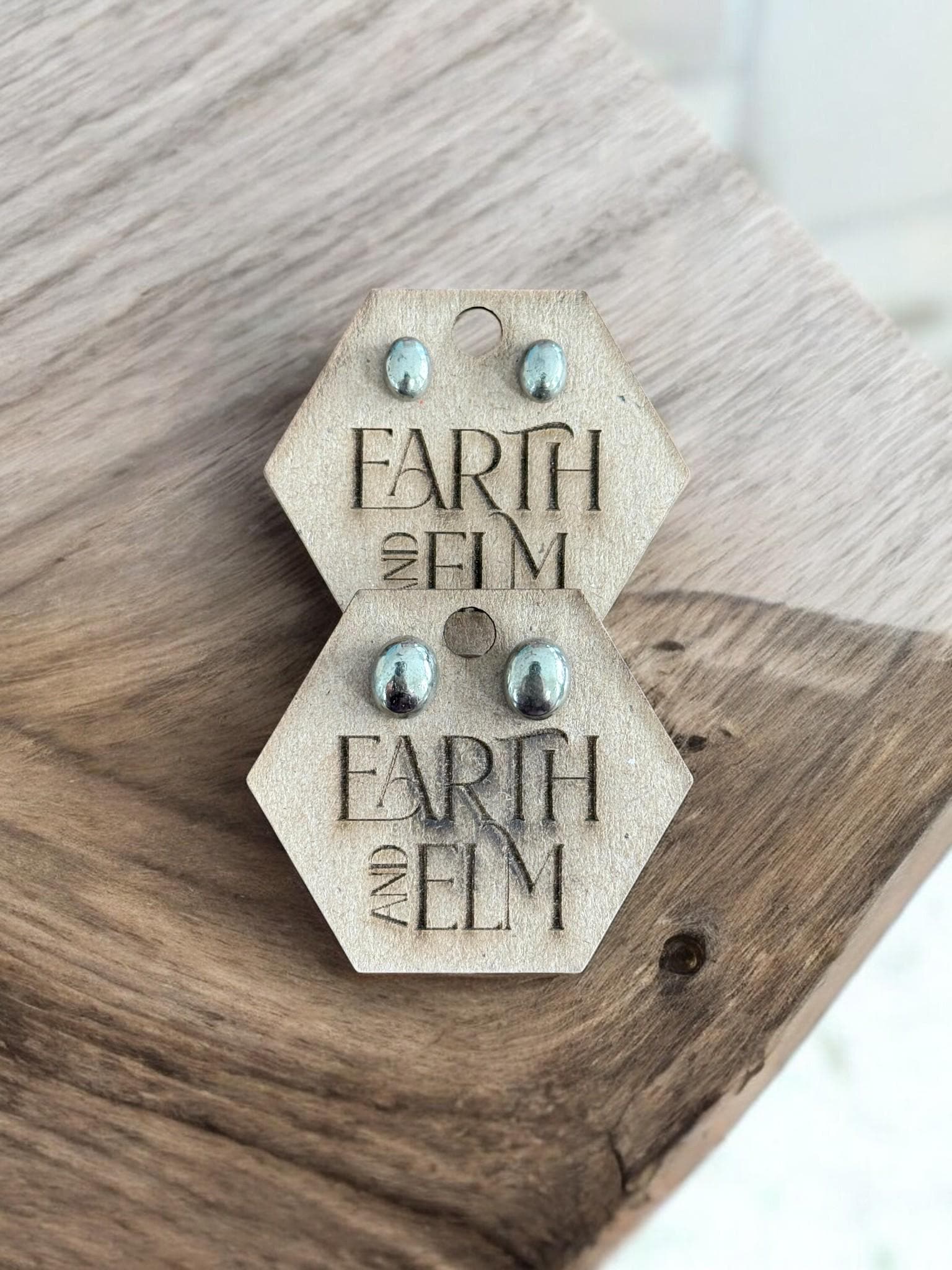 Pyrite Oval Stud Earrings - earthandelm
