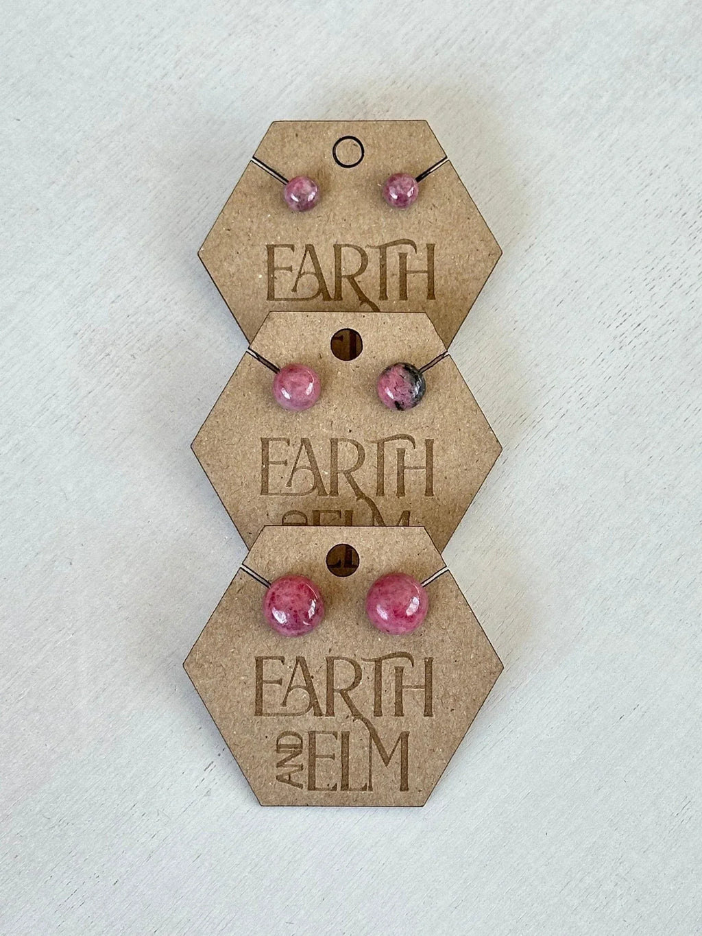 Rhodonite Round Studs - earthandelm