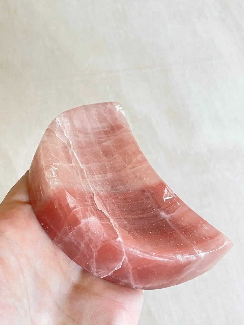 Rose Calcite Moon Bowl | AAA Quality Rose Calcite | Gemstone Crystal Bowl - earthandelm