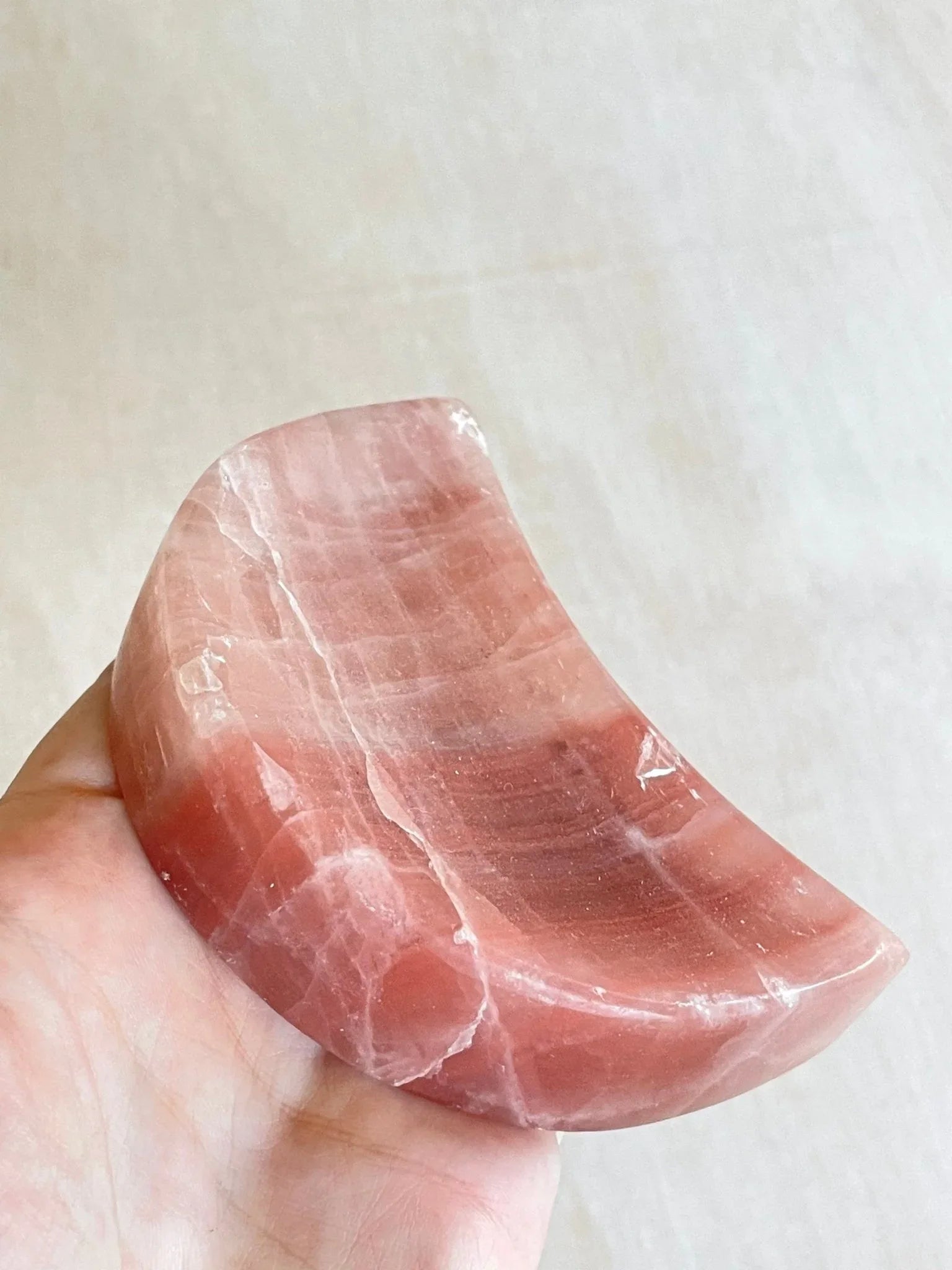 Rose Calcite Moon Bowl | AAA Quality Rose Calcite | Gemstone Crystal Bowl - earthandelm