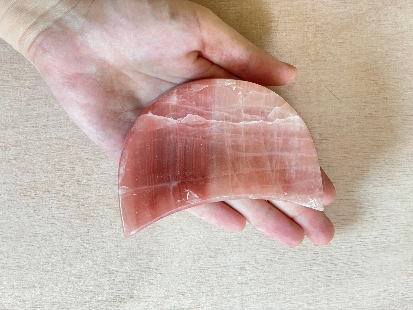 Rose Calcite Moon Bowl | AAA Quality Rose Calcite | Gemstone Crystal Bowl - earthandelm