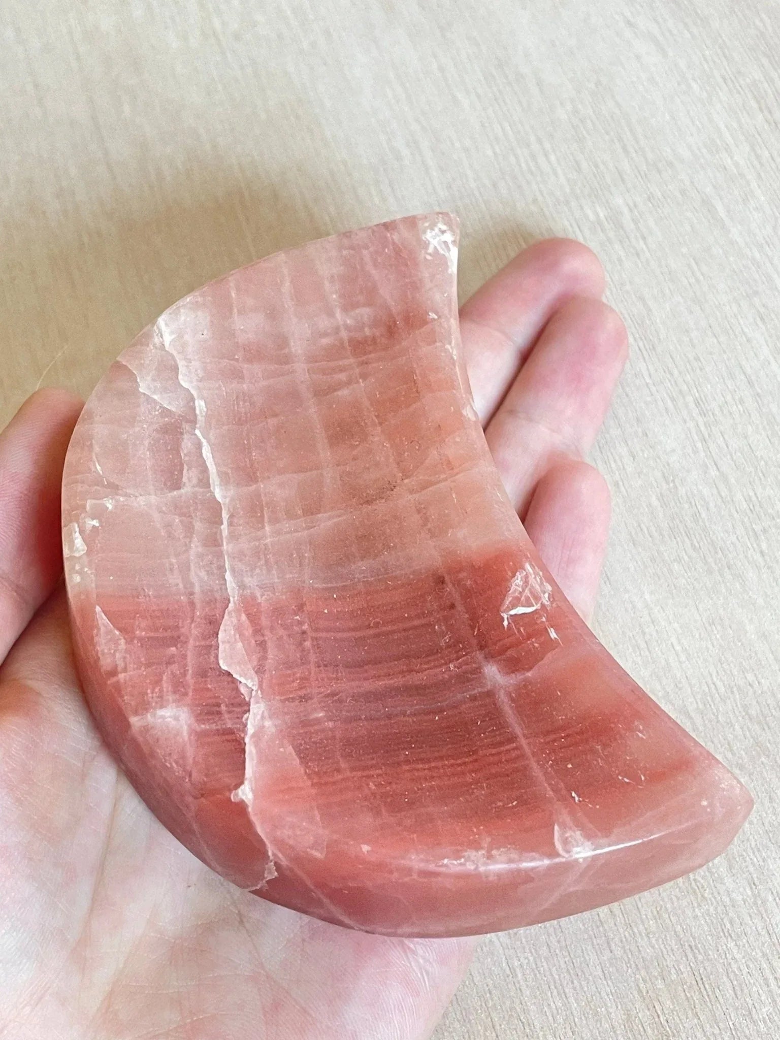 Rose Calcite Moon Bowl | AAA Quality Rose Calcite | Gemstone Crystal Bowl - earthandelm