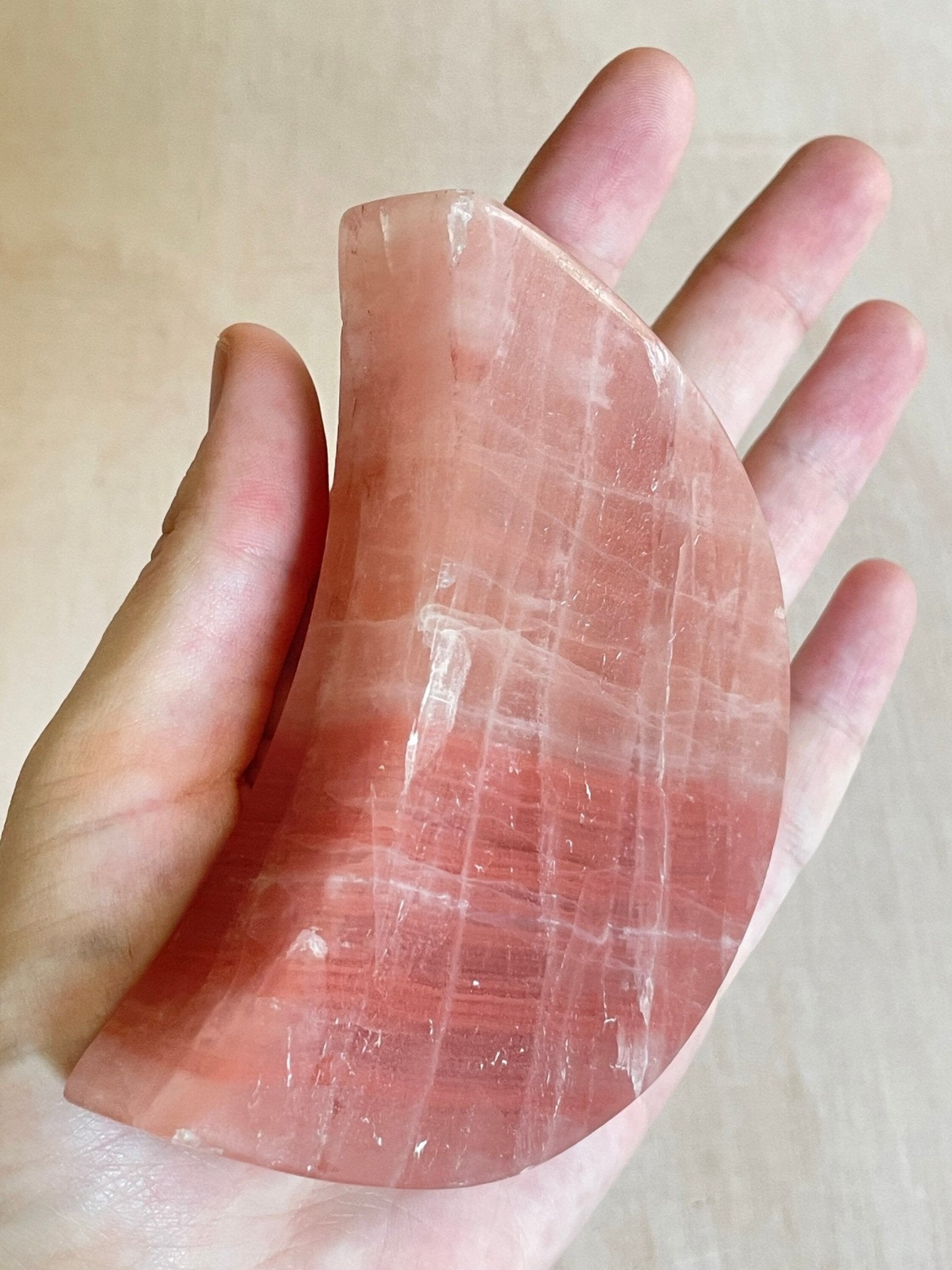 Rose Calcite Moon Bowl | AAA Quality Rose Calcite | Gemstone Crystal Bowl - earthandelm