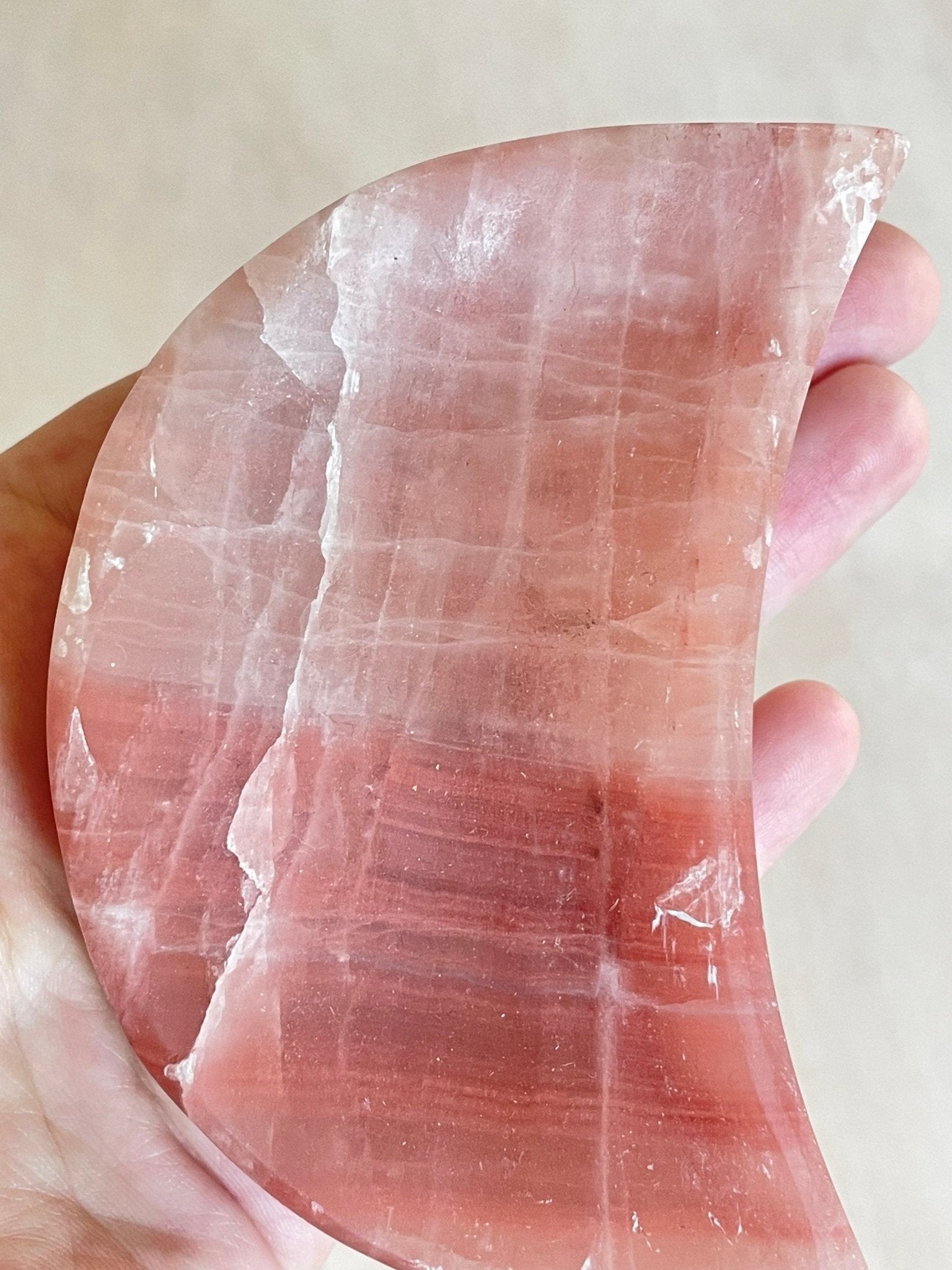 Rose Calcite Moon Bowl | AAA Quality Rose Calcite | Gemstone Crystal Bowl - earthandelm
