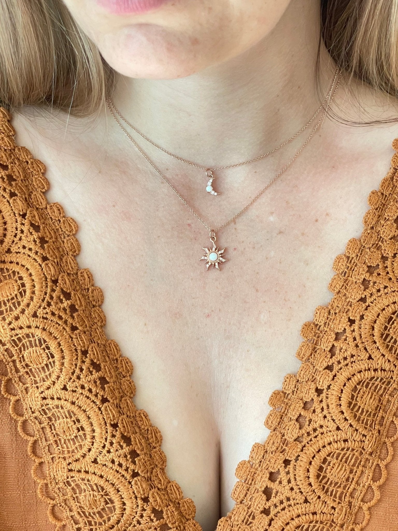 Rose Gold Sun & Moon Necklace Set - earthandelm