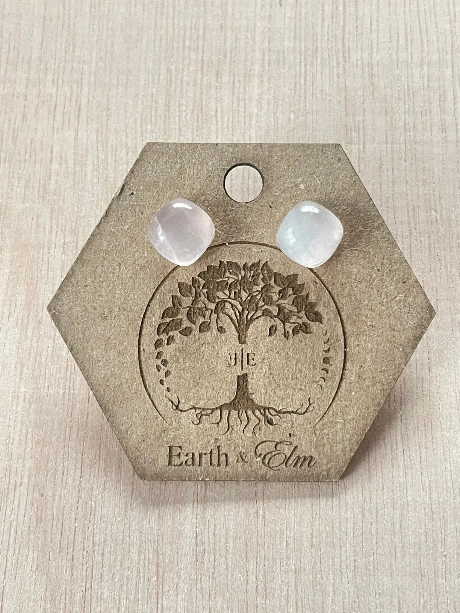 Rose Quartz Cushion Studs - earthandelm
