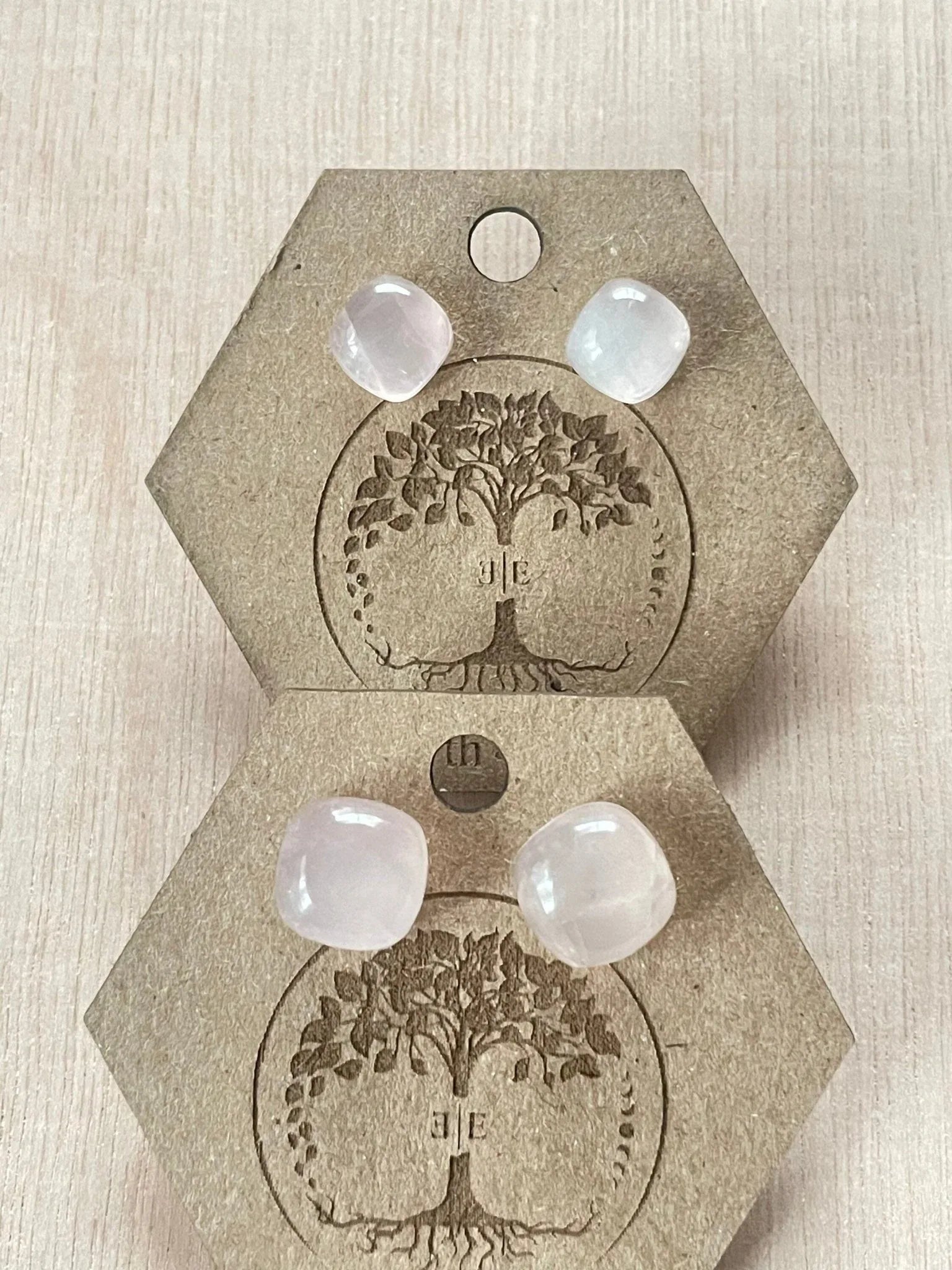 Rose Quartz Cushion Studs - earthandelm