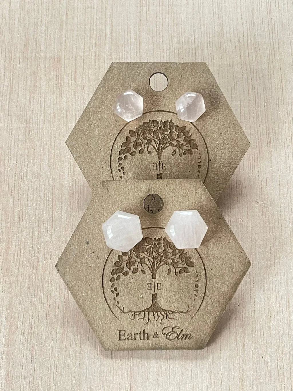 Rose Quartz Hexagon Studs - earthandelm