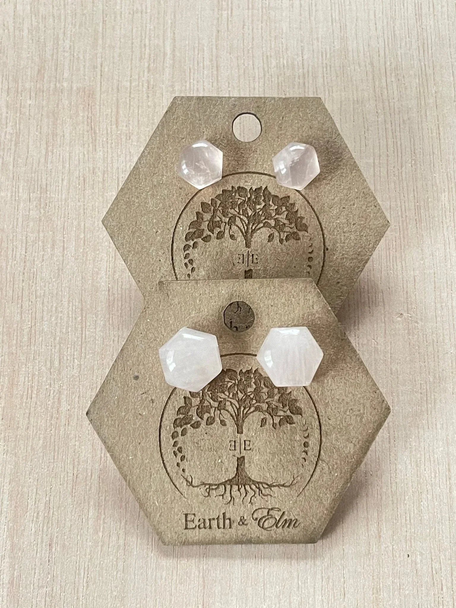 Rose Quartz Hexagon Studs - earthandelm