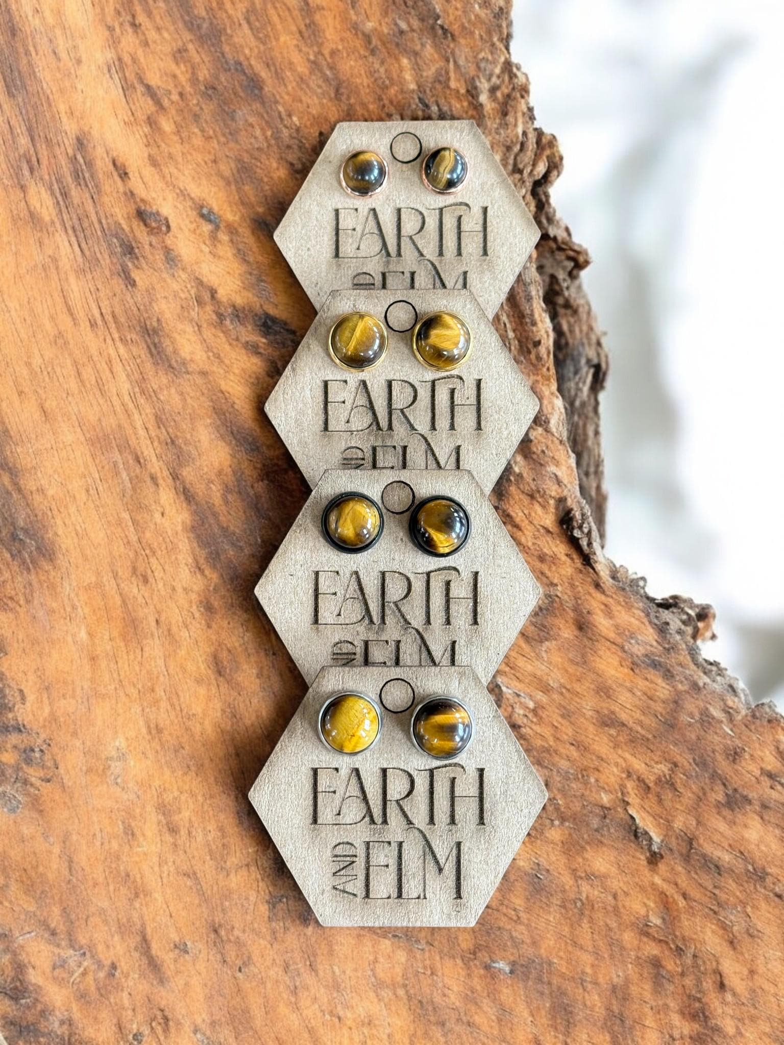 Tigers Eye in Metal Settings - earthandelm