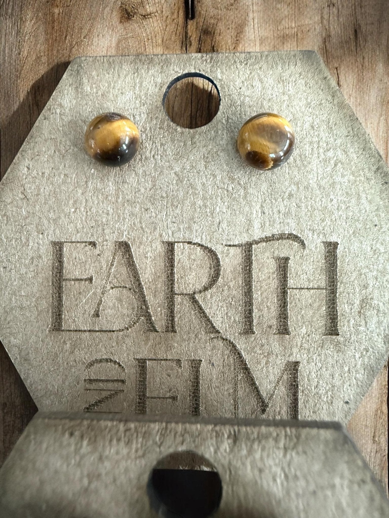 Tiger’s Eye Round Gemstone Studs - earthandelm