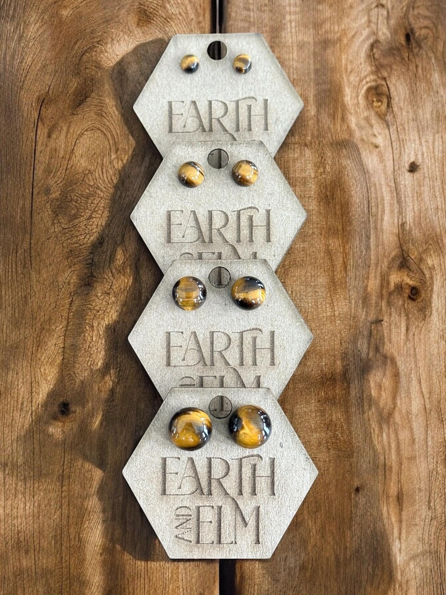 Tiger’s Eye Round Gemstone Studs - earthandelm
