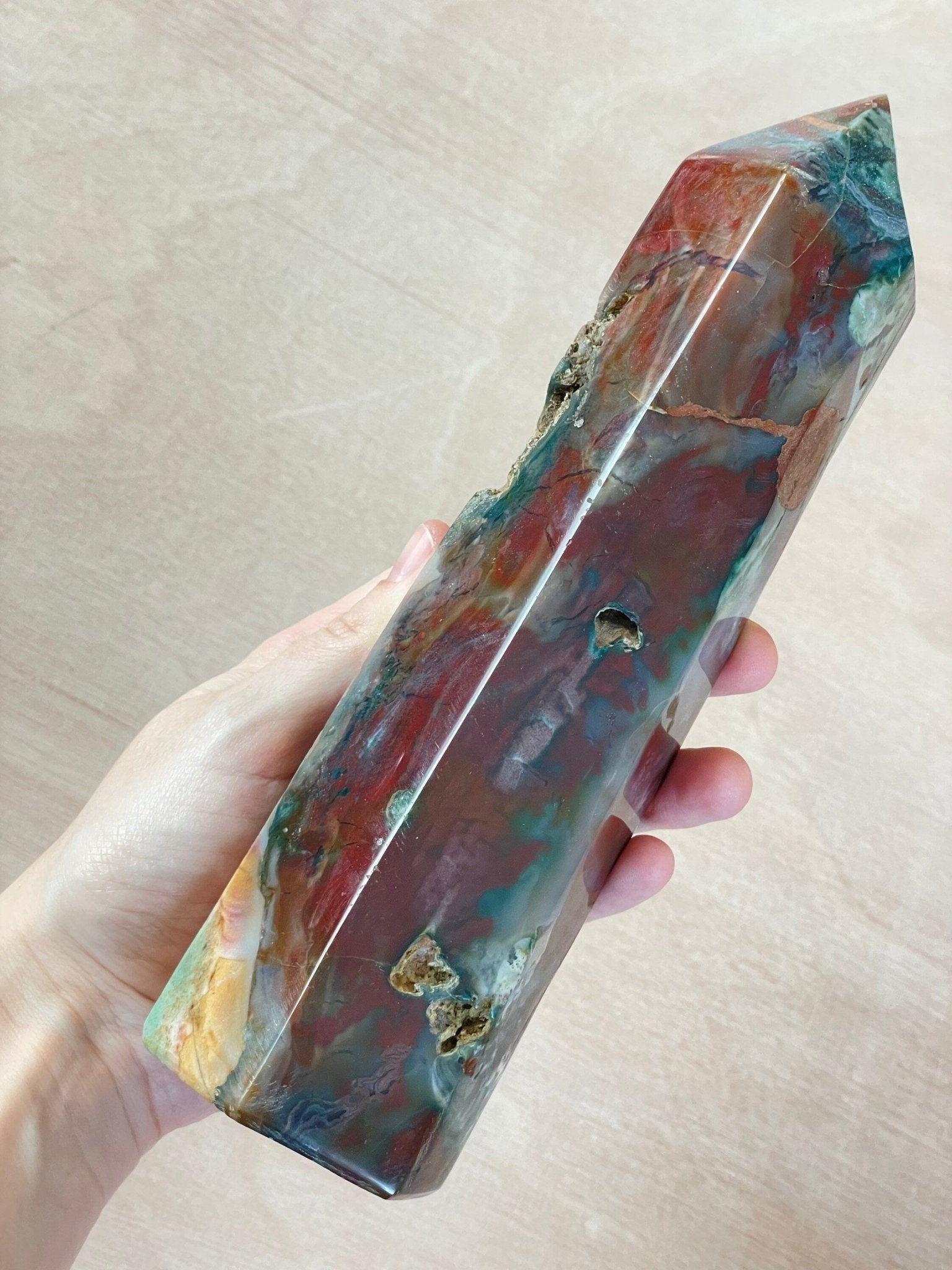 XL Ocean Jasper Tower | OJ Point | Carved Polished Generator | AAA Ocean Jasper | Extra Large Tower - earthandelm