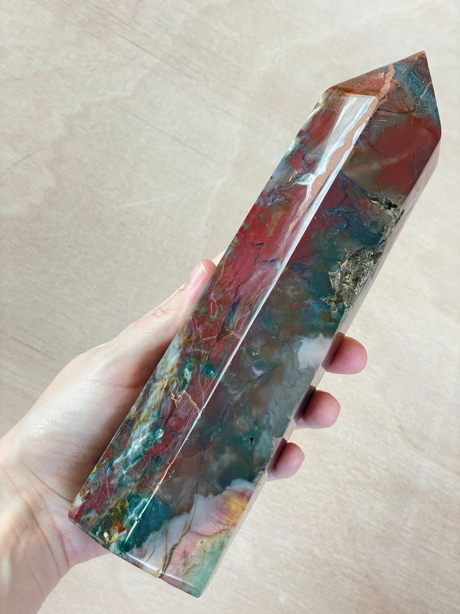 XL Ocean Jasper Tower | OJ Point | Carved Polished Generator | AAA Ocean Jasper | Extra Large Tower - earthandelm