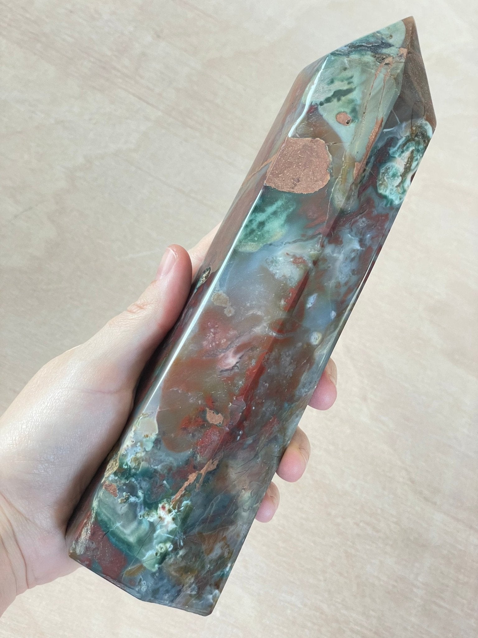 XL Ocean Jasper Tower | OJ Point | Carved Polished Generator | AAA Ocean Jasper | Extra Large Tower - earthandelm