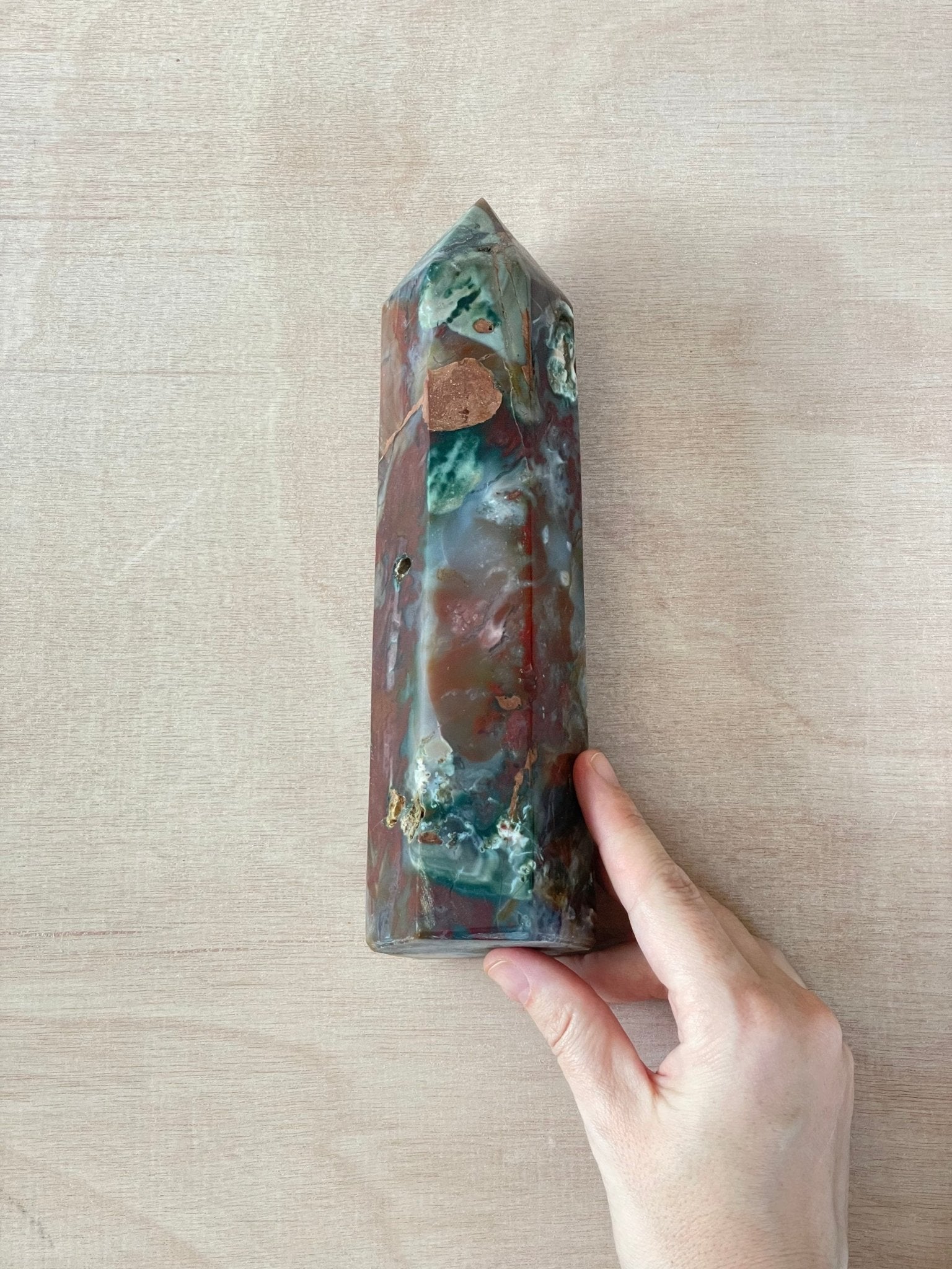 XL Ocean Jasper Tower | OJ Point | Carved Polished Generator | AAA Ocean Jasper | Extra Large Tower - earthandelm
