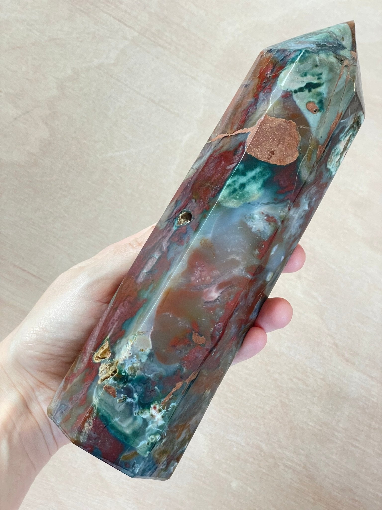 XL Ocean Jasper Tower | OJ Point | Carved Polished Generator | AAA Ocean Jasper | Extra Large Tower - earthandelm